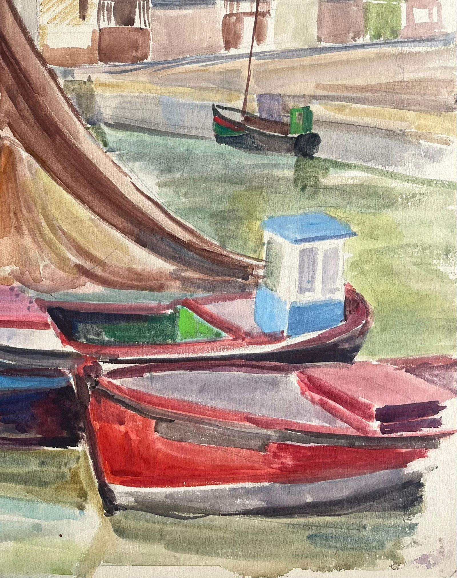 Anne Marie Migette Perard; Mid-20th Century Post-Impressionist French Harbour Scene with Boats and - 6