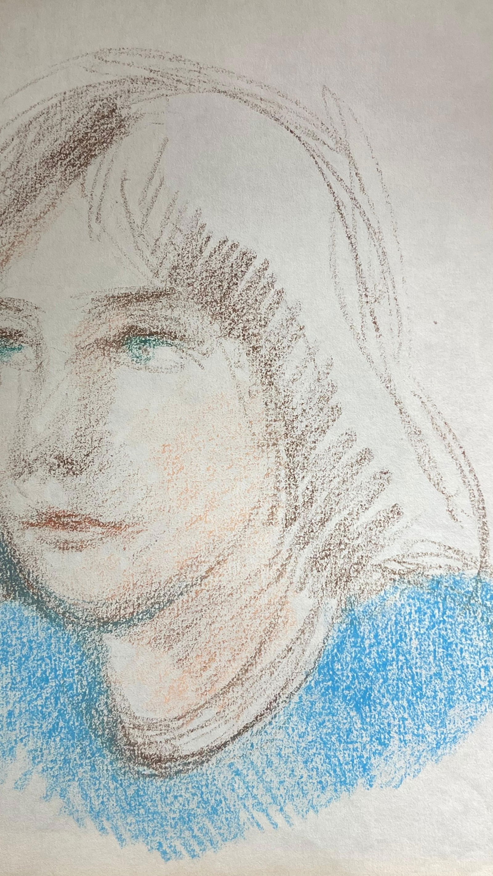 Akos Biro; 20th Century French Expressionist Portrait of a Blue Eyed Girl in Blue Sketch - 17