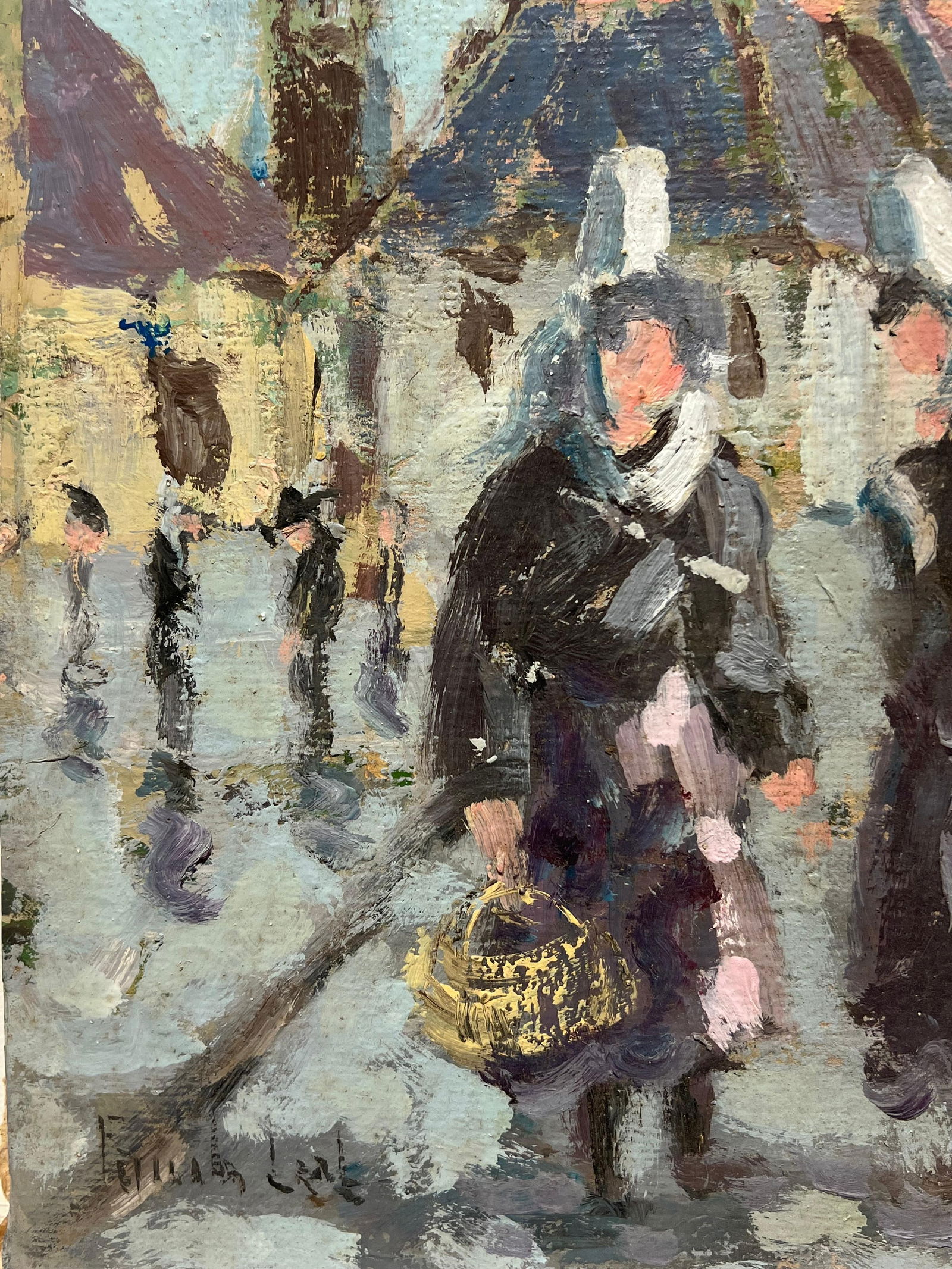 Fanch Lel; French Impressionist Village Path with Figures in Maid Clothing Oil Painting - 11