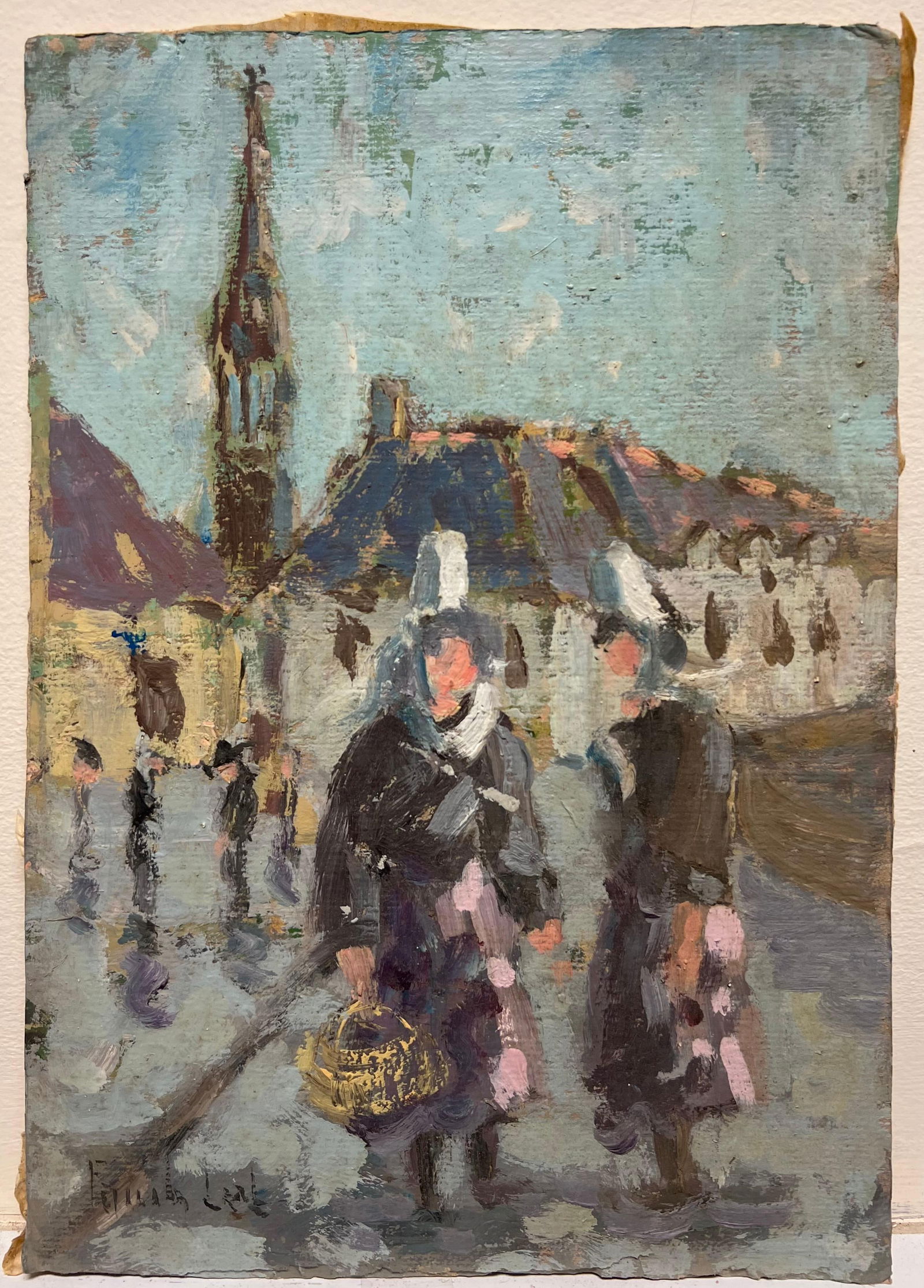 Fanch Lel; French Impressionist Village Path with Figures in Maid Clothing Oil Painting - 15