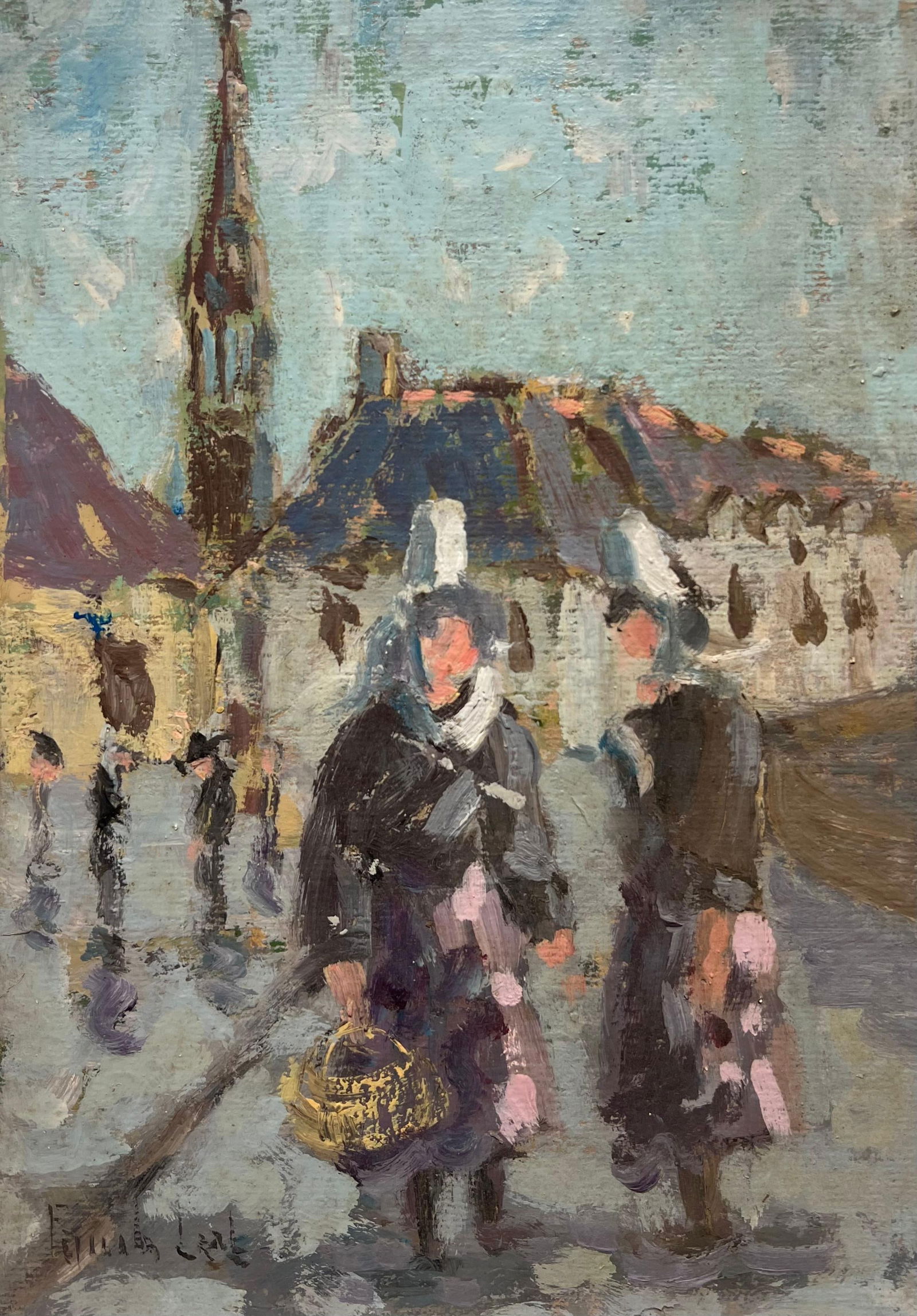 Fanch Lel; French Impressionist Village Path with Figures in Maid Clothing Oil Painting - 2