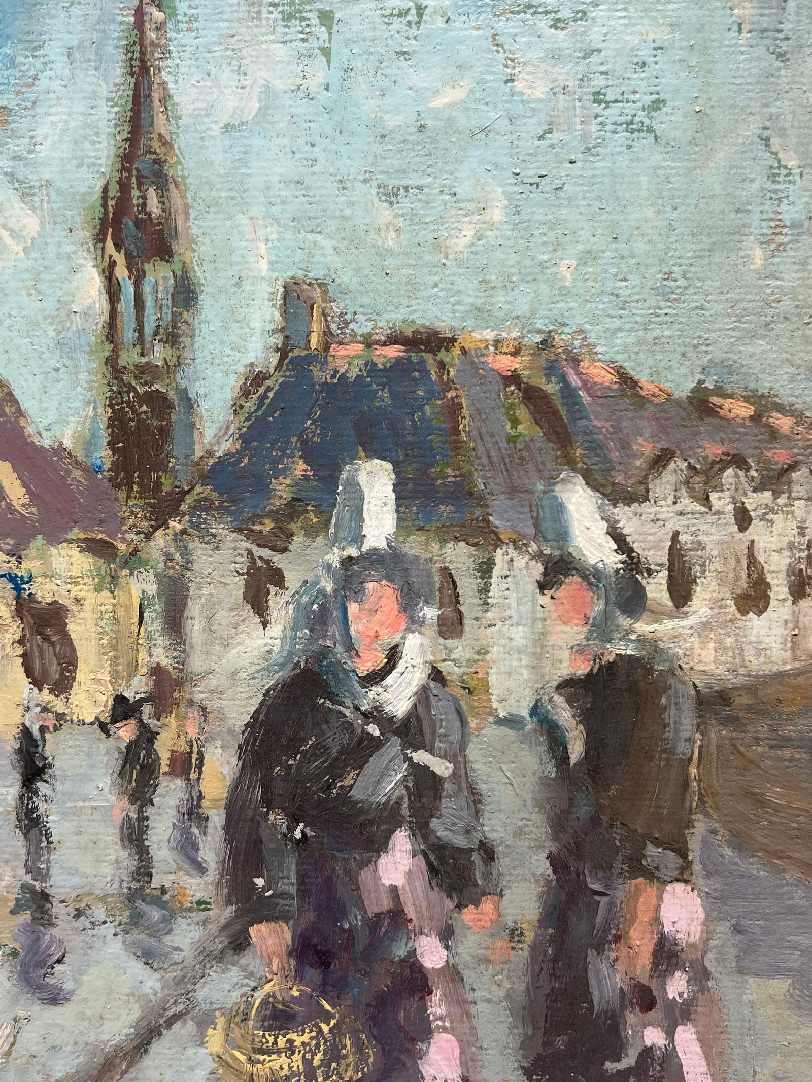 Fanch Lel; French Impressionist Village Path with Figures in Maid Clothing Oil Painting - 5