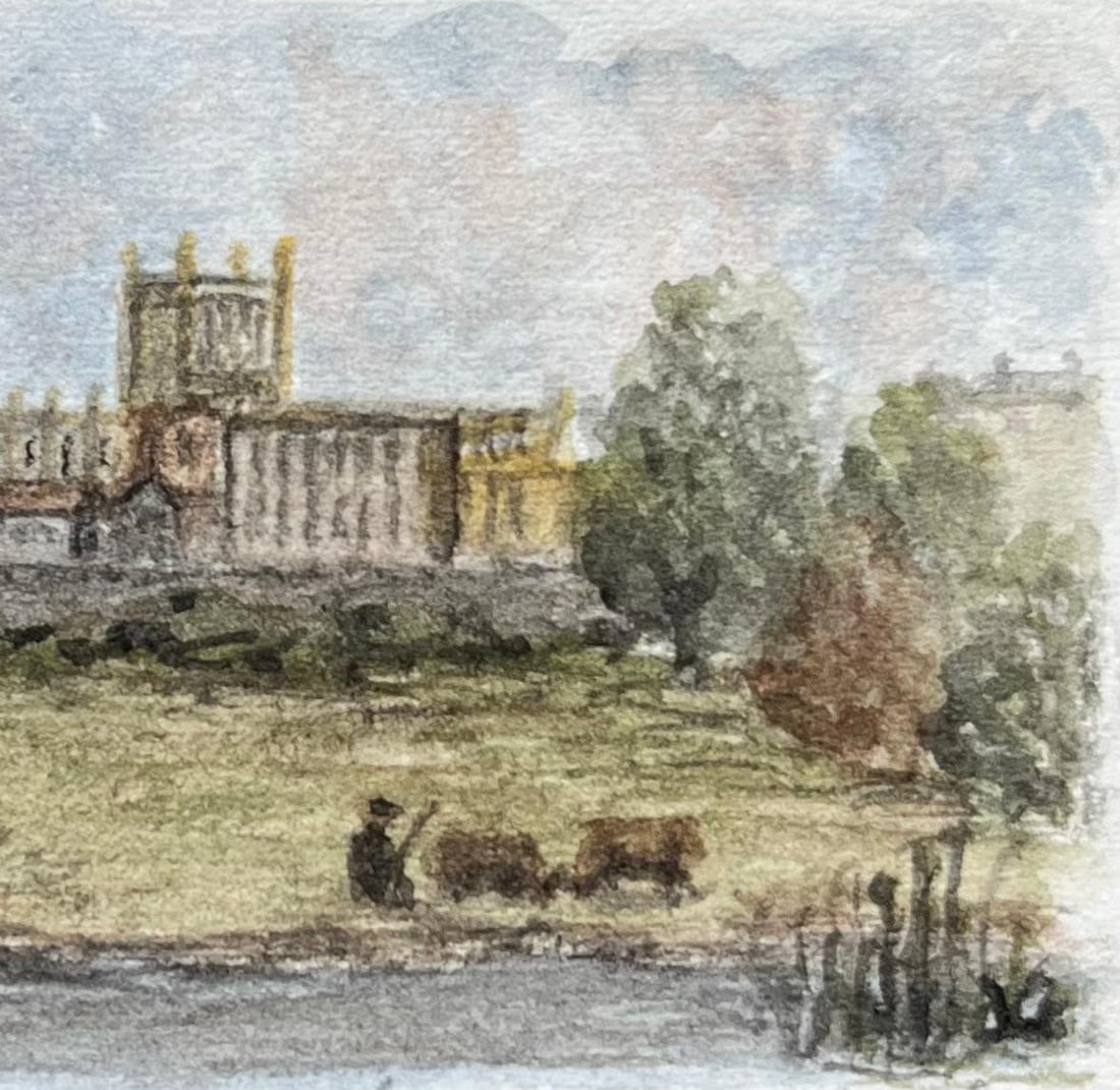 Jack Grunwell; Historic Miniature Watercolor of Bristol Cathedral and School from Canons Marsh, 2008 - 4