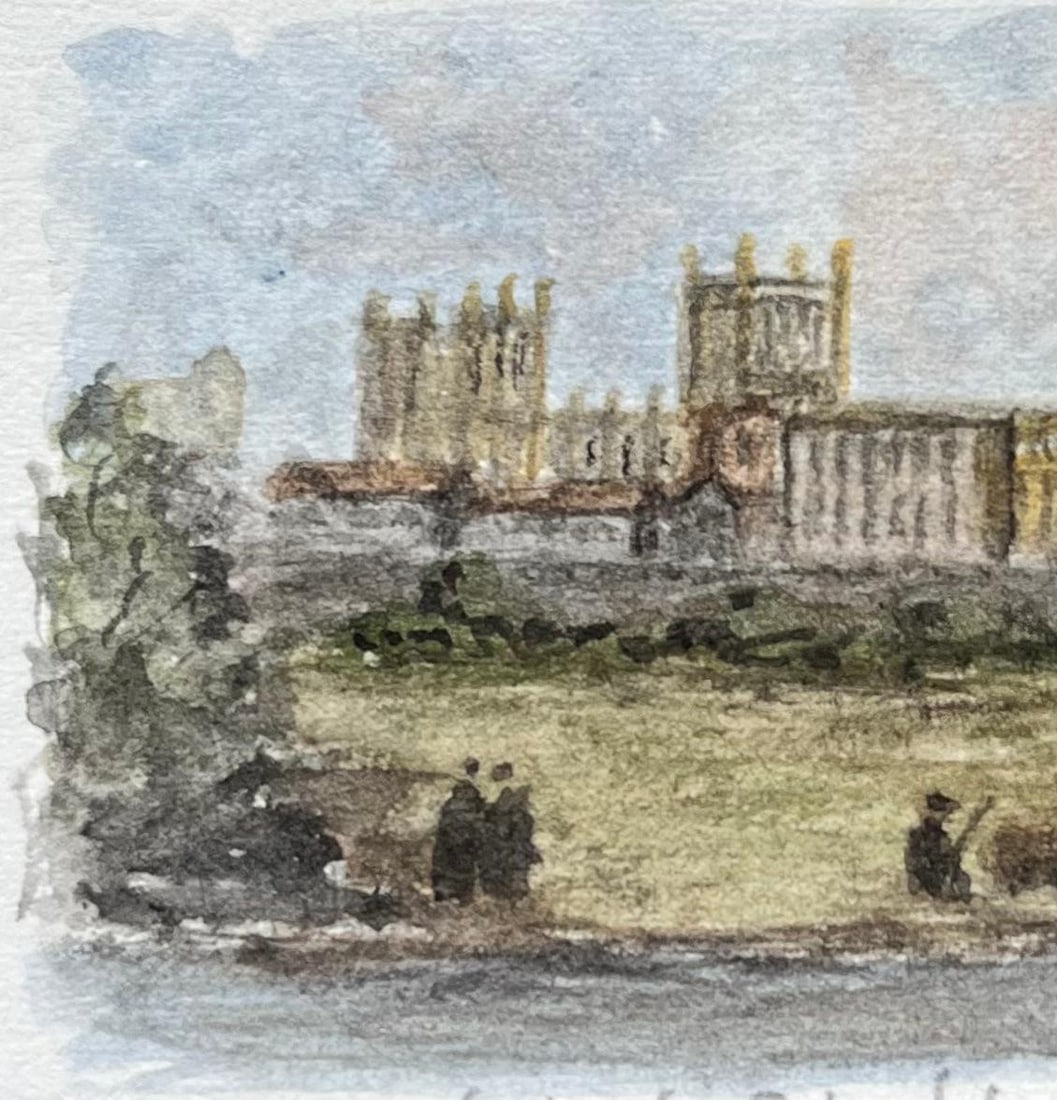 Jack Grunwell; Historic Miniature Watercolor of Bristol Cathedral and School from Canons Marsh, 2008 - 5