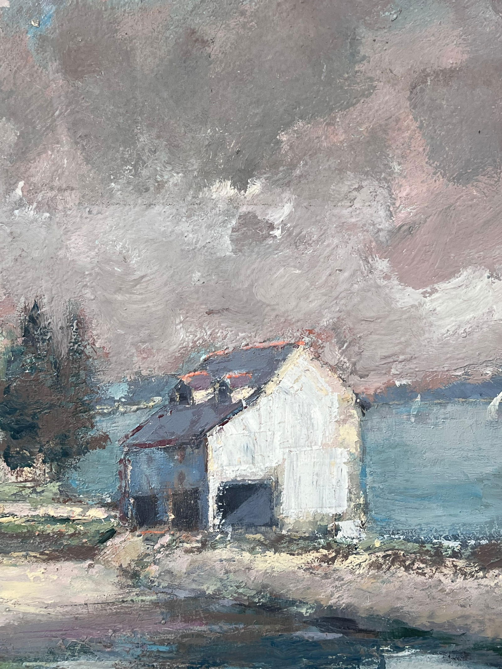 Fanch Lel; White Village House Along The Bay French Landscape Oil Painting - 9