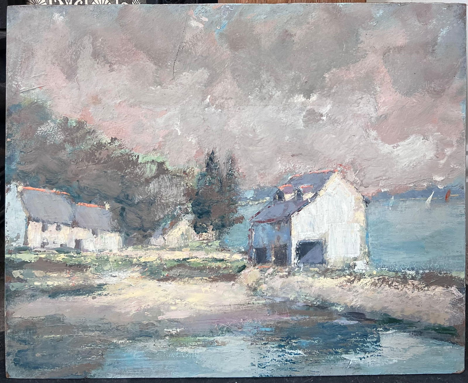 Fanch Lel; White Village House Along The Bay French Landscape Oil Painting - 5