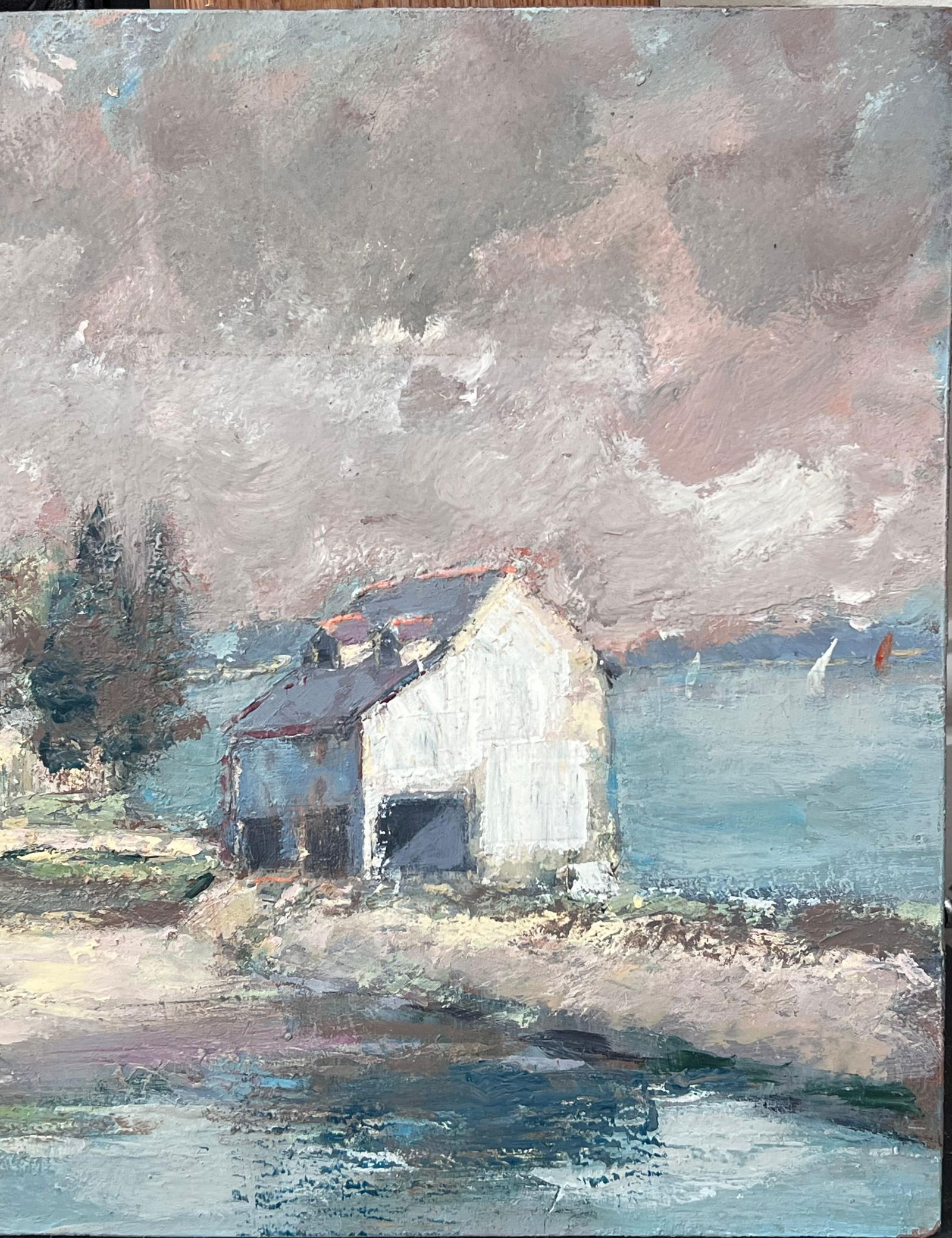 Fanch Lel; White Village House Along The Bay French Landscape Oil Painting - 6