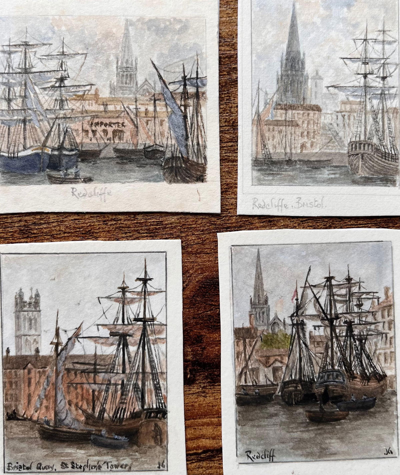 Jack Grunwell; Set of Four Miniature Watercolors of Redcliffe and Bristol Harbour - 14