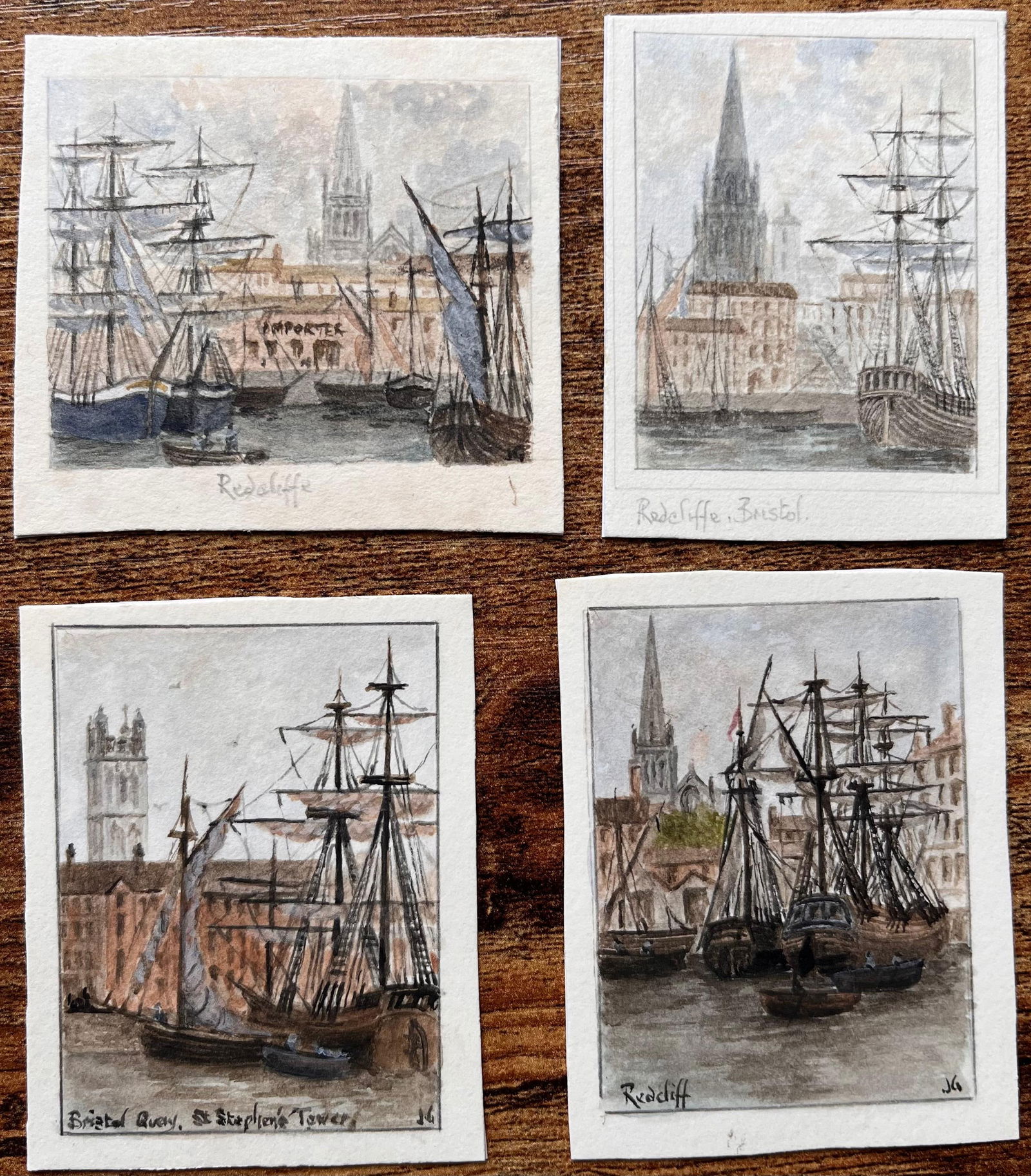 Jack Grunwell; Set of Four Miniature Watercolors of Redcliffe and Bristol Harbour - 15