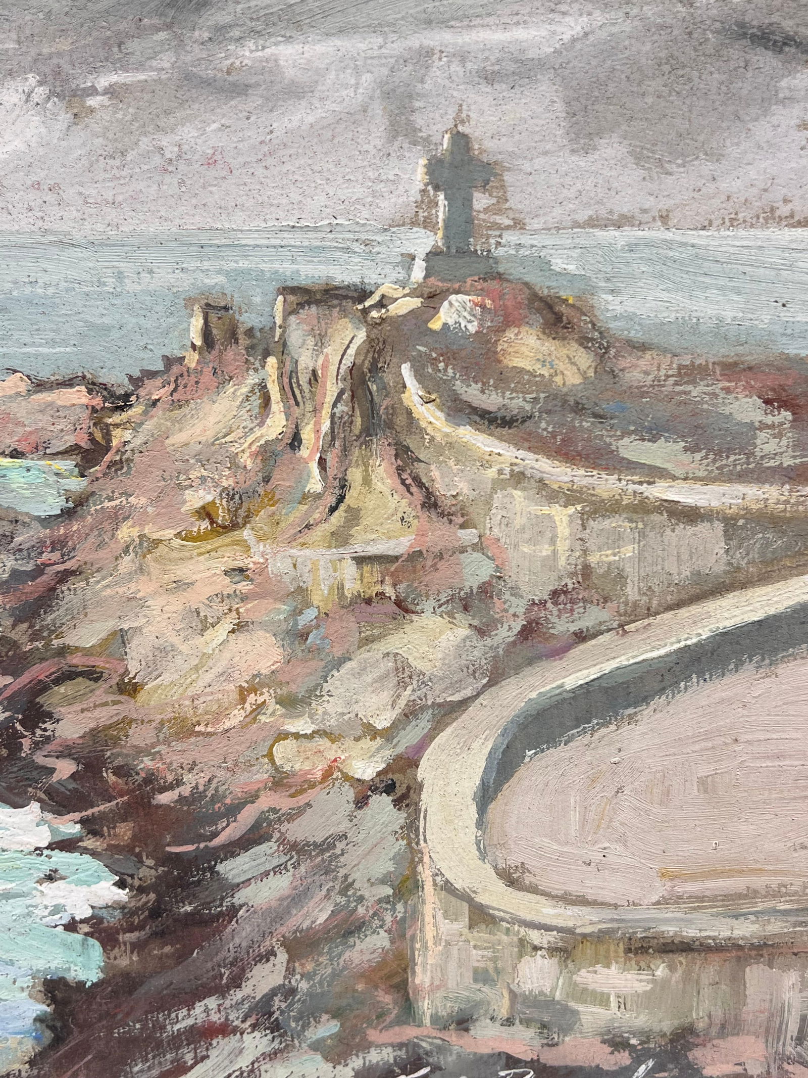 Fanch Lel; French Impressionist Cross on Cliffside View of a Sailboat Landscape, 1994 - 2