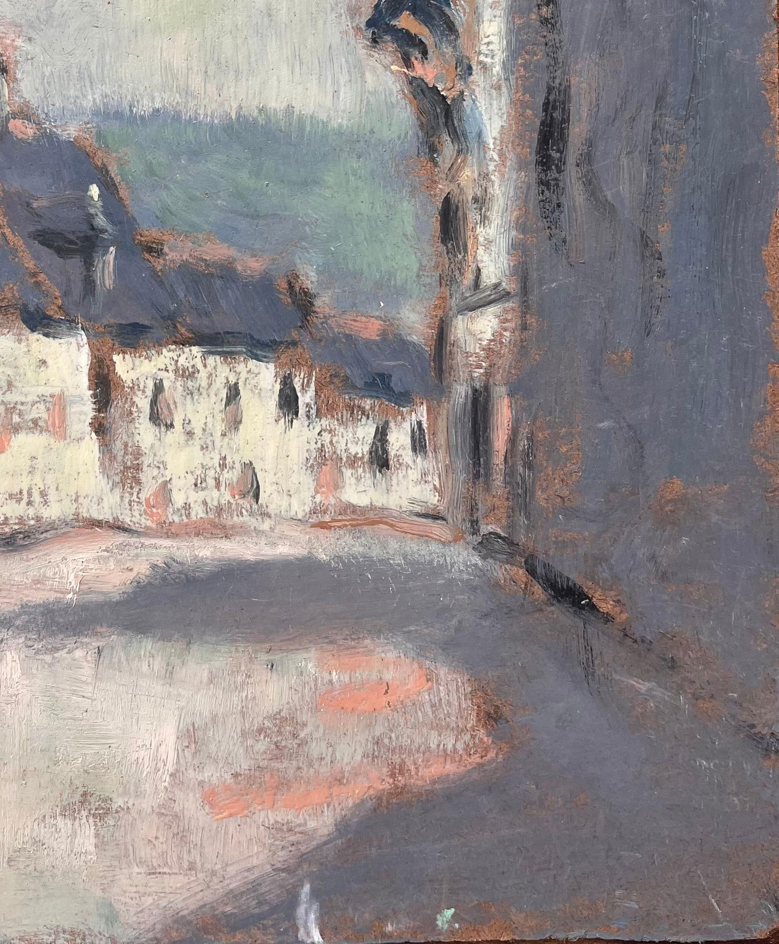 Fanch Lel; Impressionist Muted Street Scene with Pale Yellow Stone Houses and Slate Roofs - 7