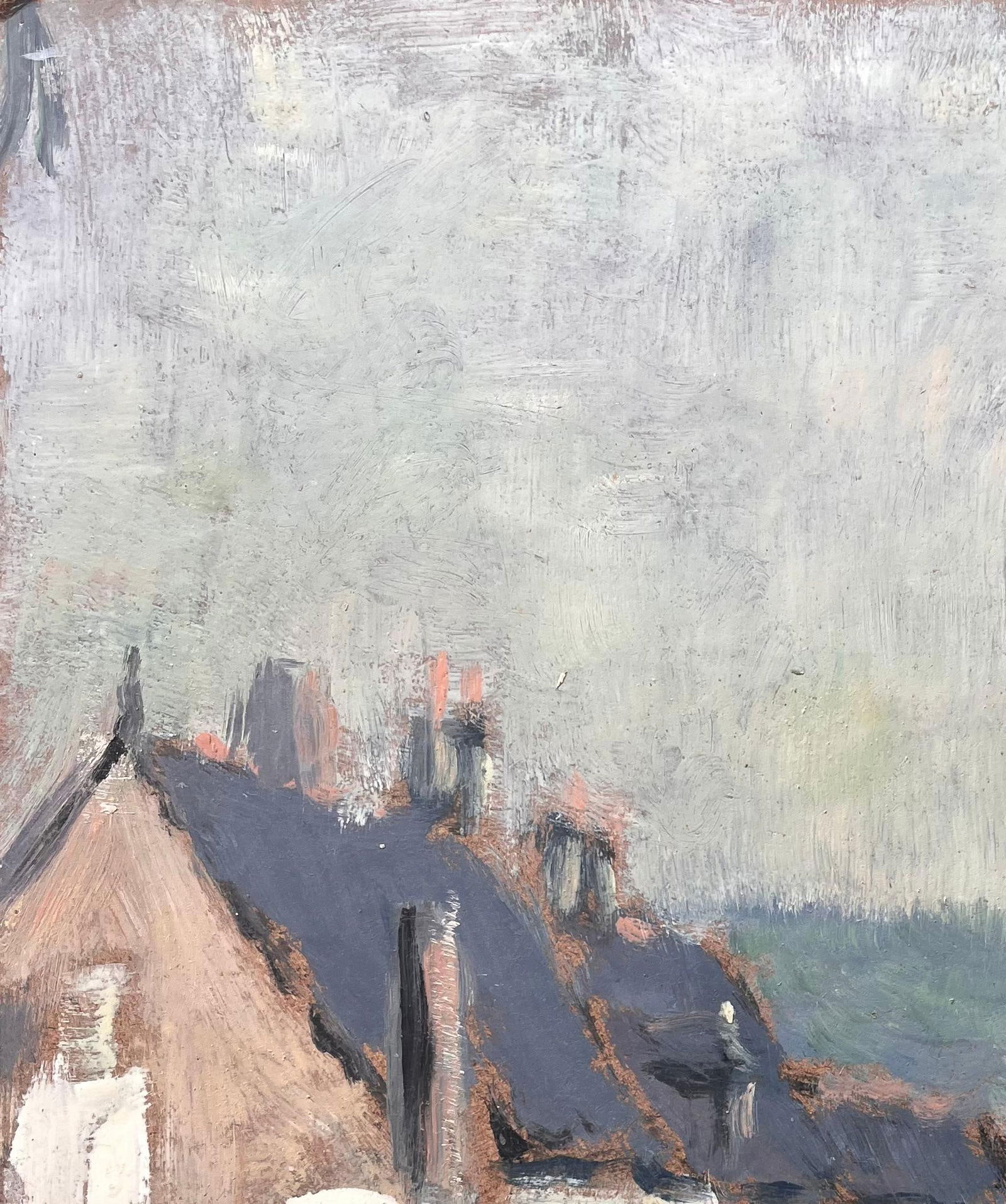 Fanch Lel; Impressionist Muted Street Scene with Pale Yellow Stone Houses and Slate Roofs - 8