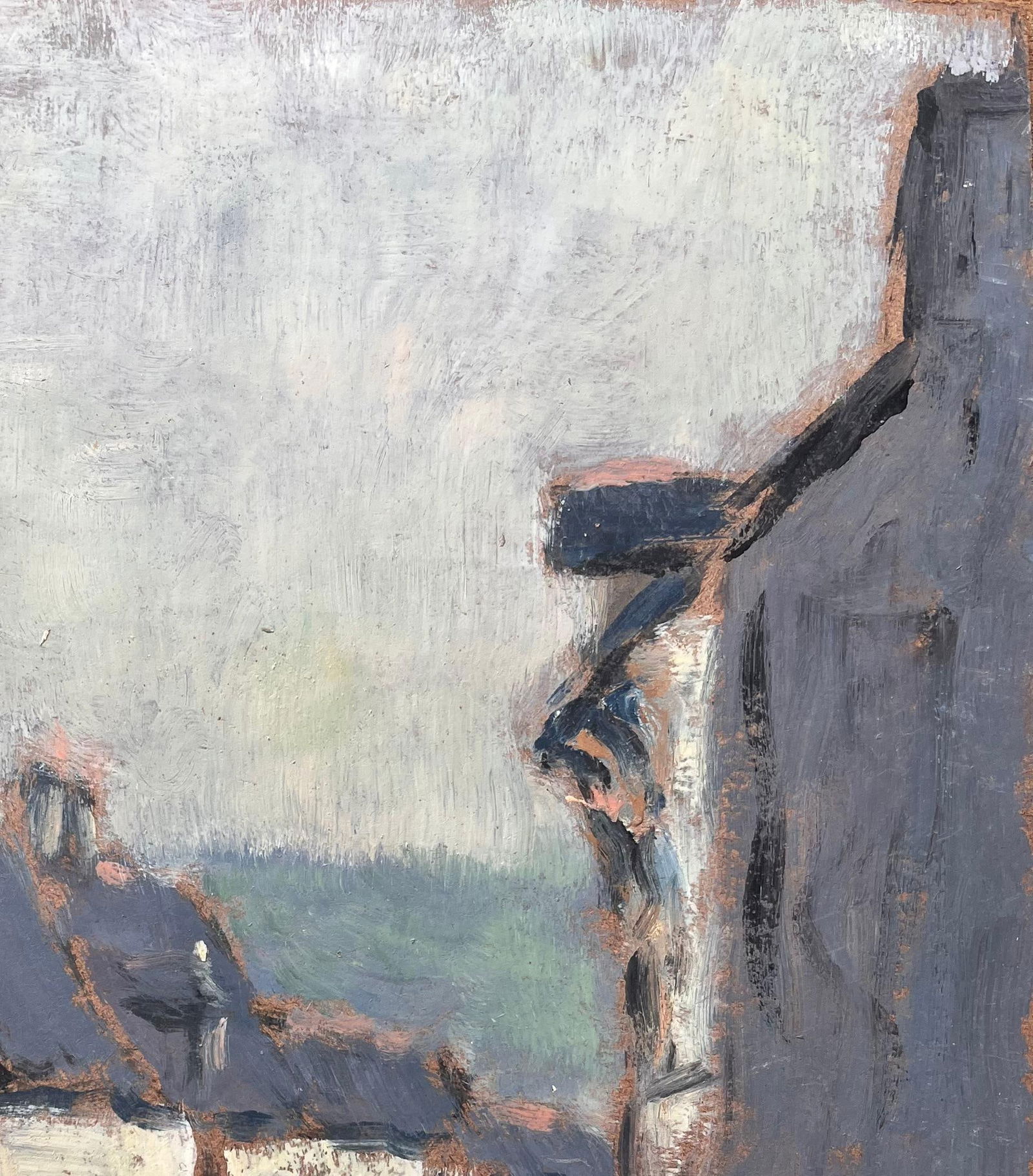 Fanch Lel; Impressionist Muted Street Scene with Pale Yellow Stone Houses and Slate Roofs - 9
