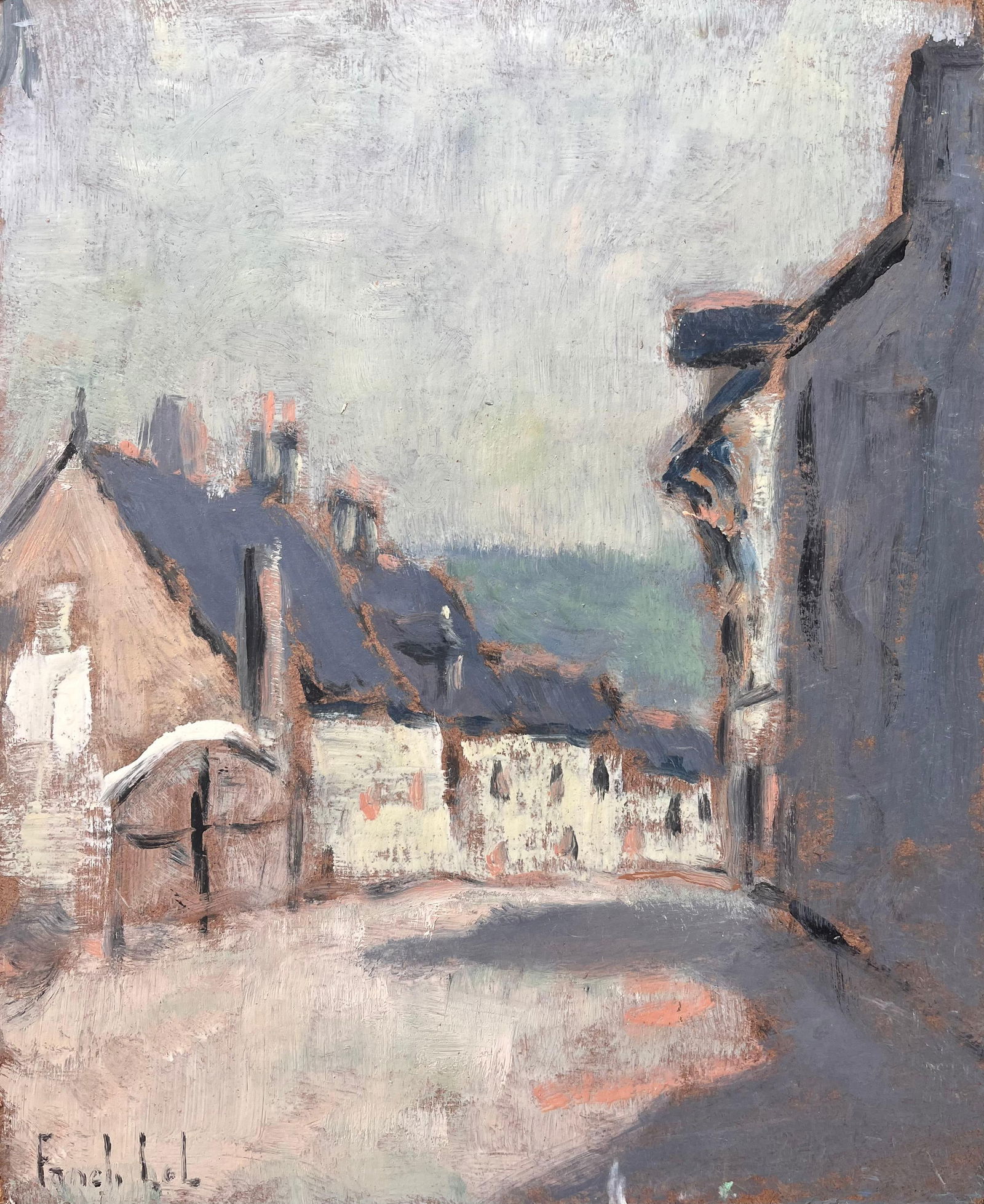 Fanch Lel; Impressionist Muted Street Scene with Pale Yellow Stone Houses and Slate Roofs (1 of 11)