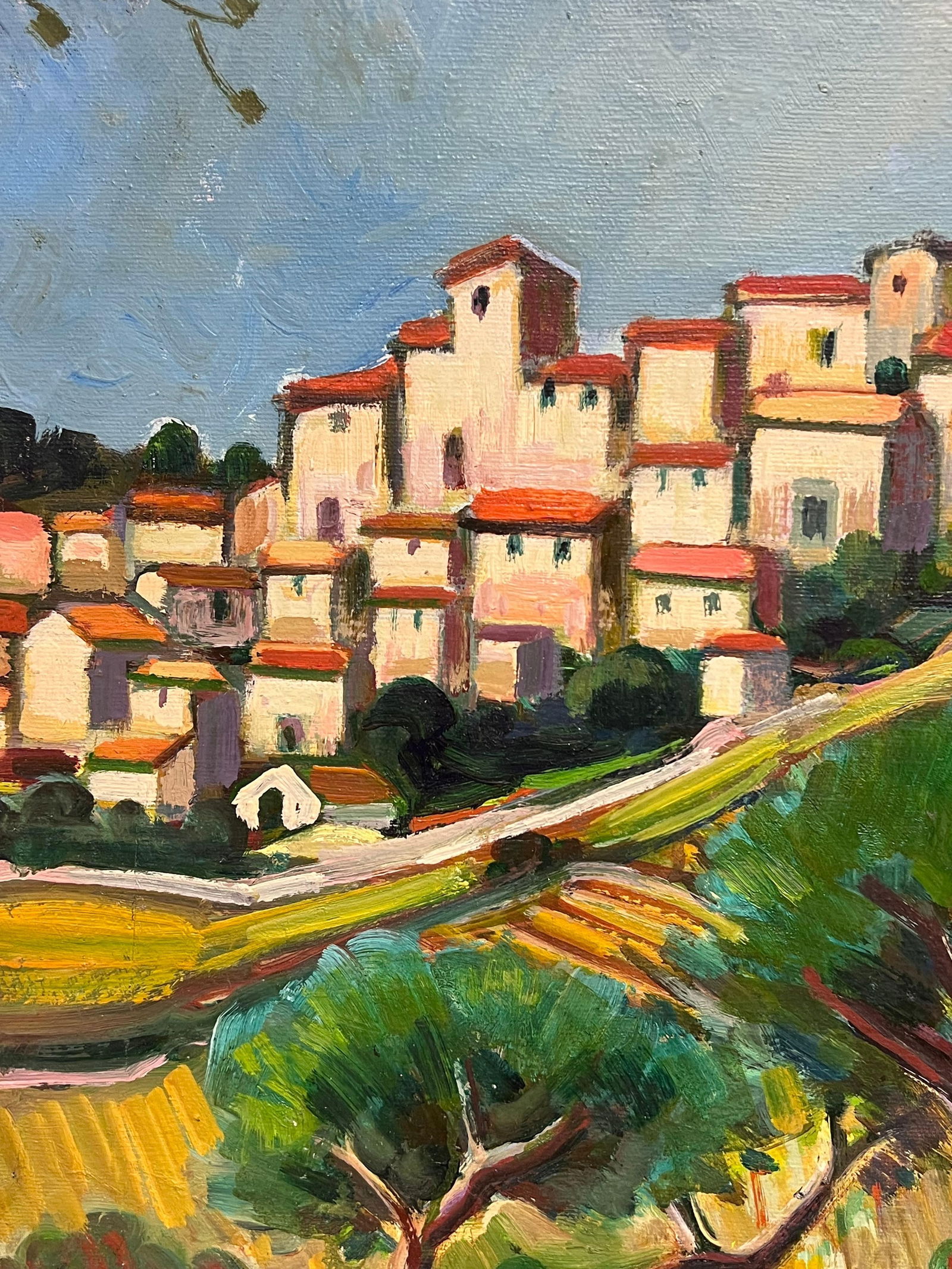 Max Toutain; Charming Hilltop Village with Cypress Trees and Wildflower Meadow Oil Landscape - 8