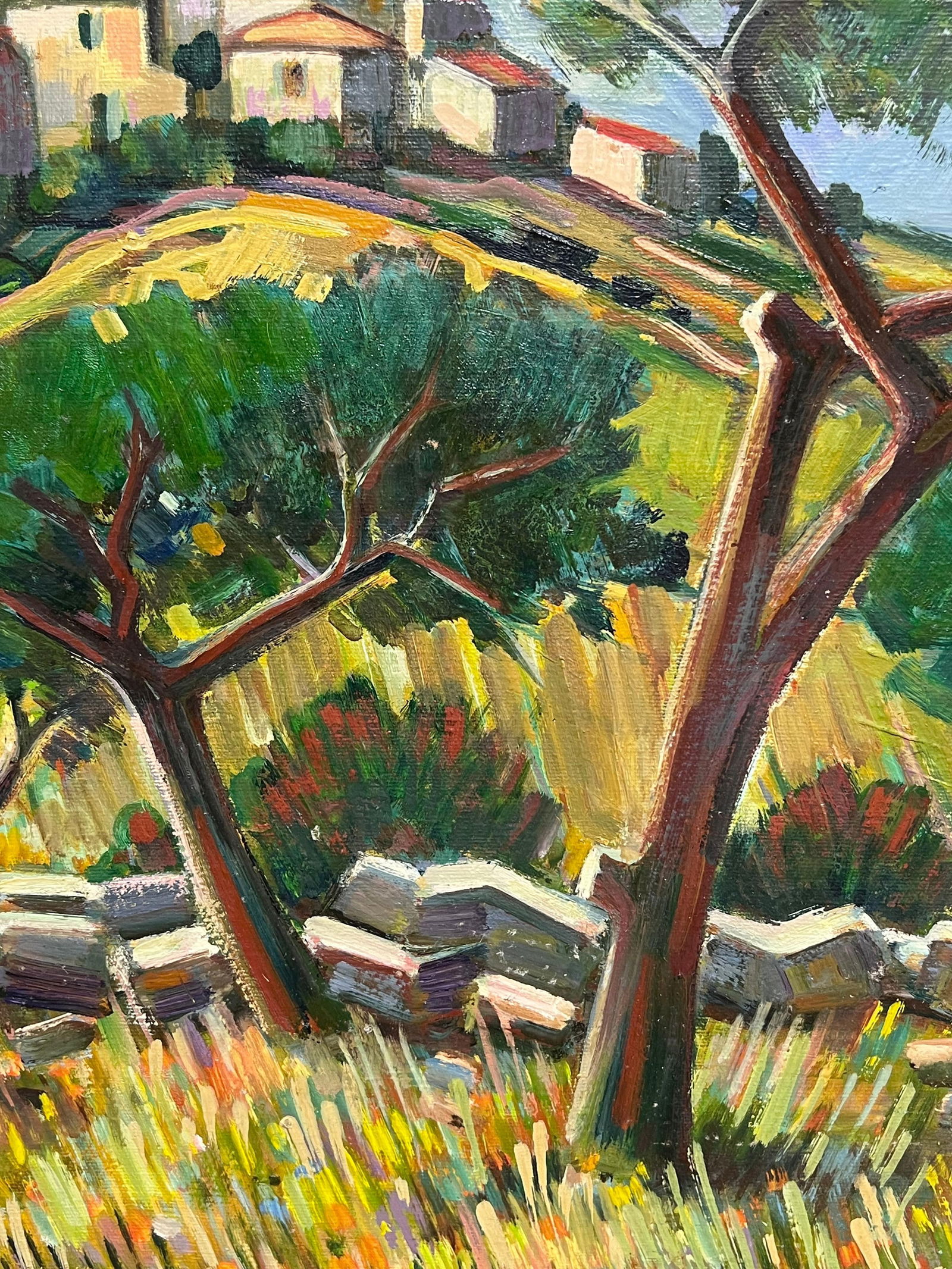 Max Toutain; Charming Hilltop Village with Cypress Trees and Wildflower Meadow Oil Landscape - 10