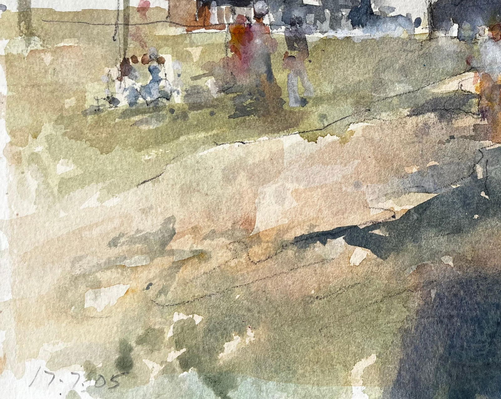 Anthony Herbert; Original Watercolour Village Scene with Figures and Cabins Summer 2005 - 12