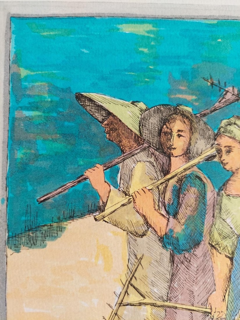 Bernard Labbe; 20th Century French Modernist Painting, Farmworkers, 20th Century - 12