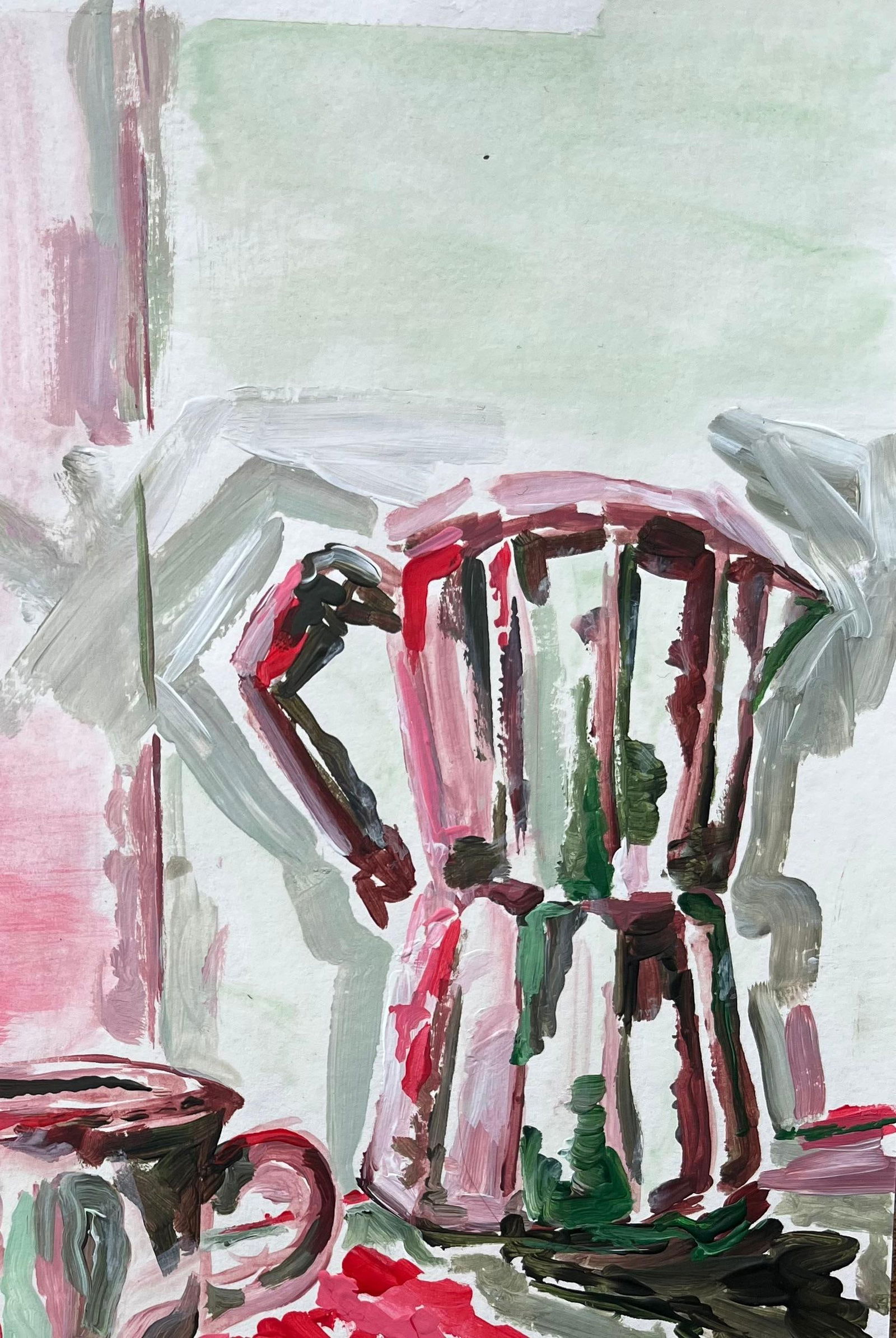 Minty Ramsey; Contemporary Acrylic Painting of Coffee Cup and Moka Pot with Window View, 2024 - 11