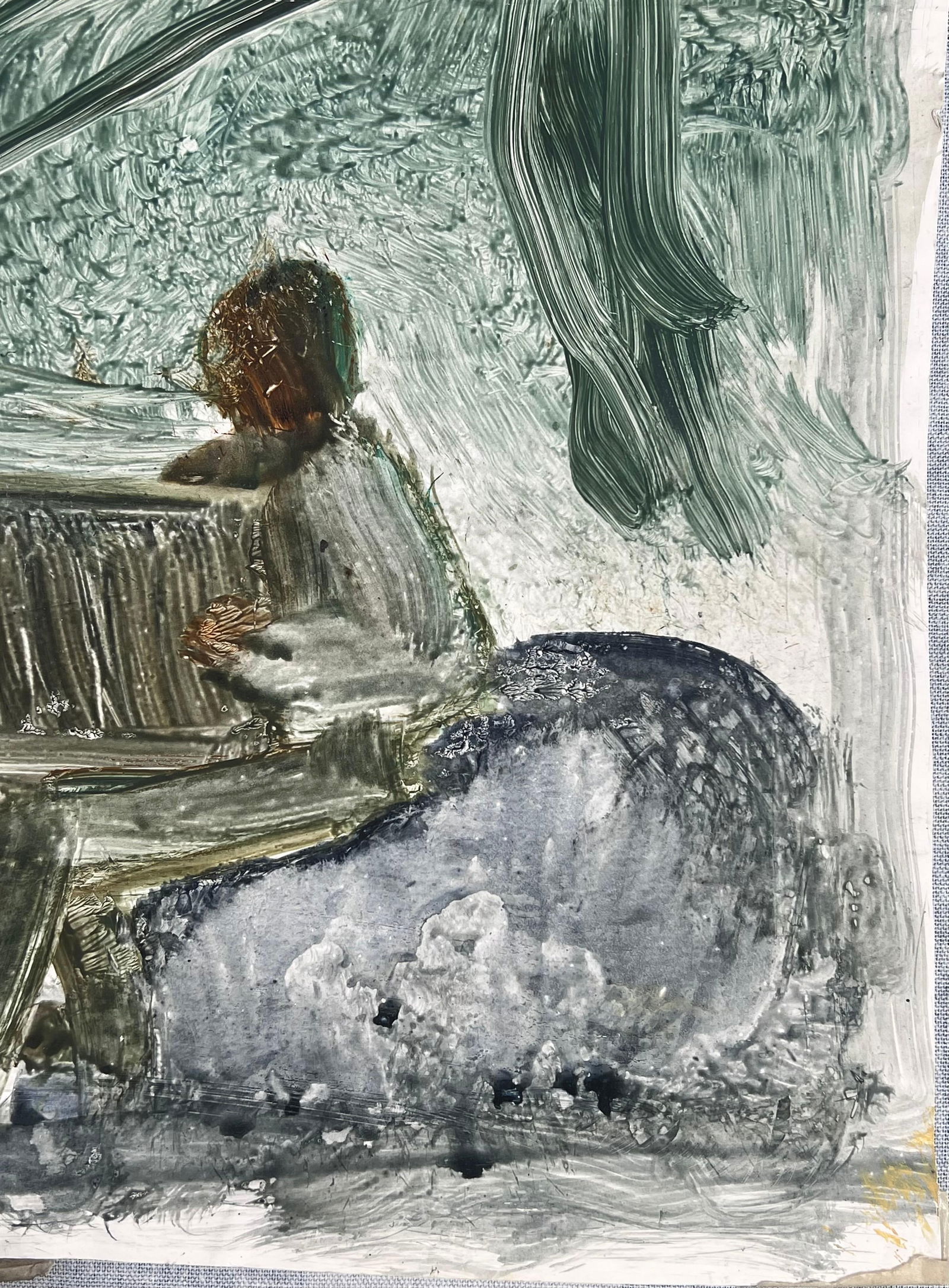 Robert Ladou; Figure Holding a Box Sat on The Mountain Rocks Original French Artwork, 20th Century - 5