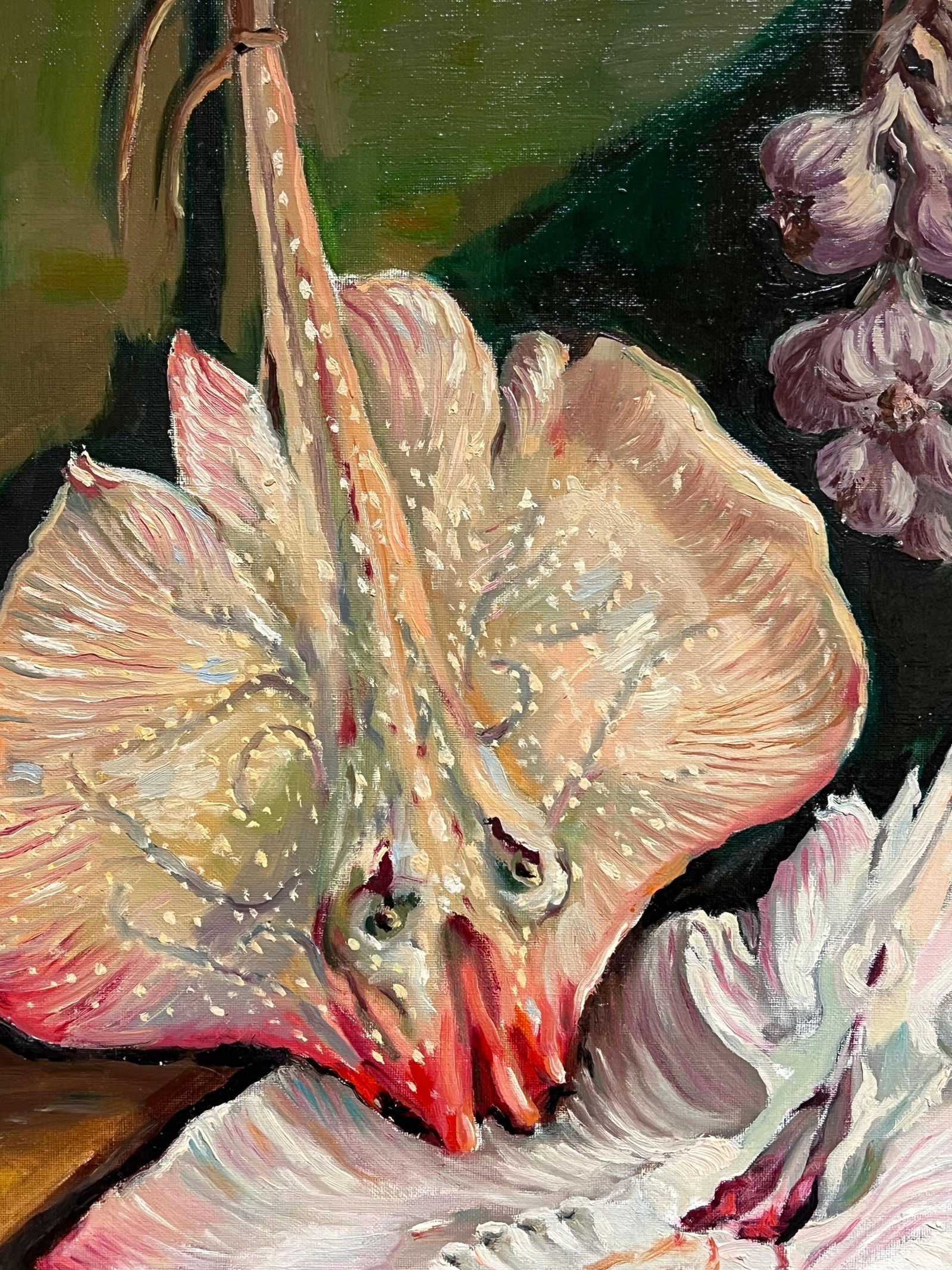 Georges Bordonove; Still Life Fish & Garlic French Impressionist Oil Painting, 1978 - 2