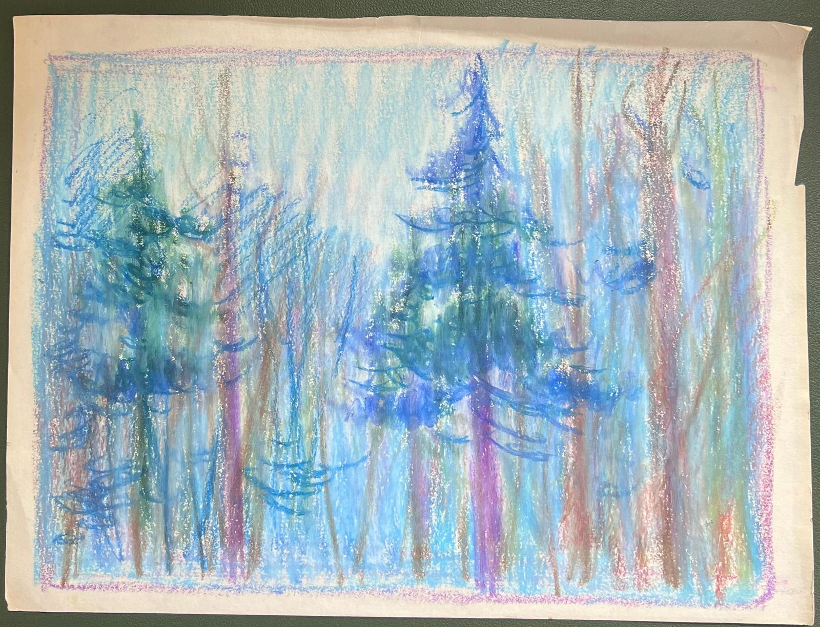 Akos Biro; 20th Century French Expressionist Tall Pine Tress in Moonlight Blue Forest - 14