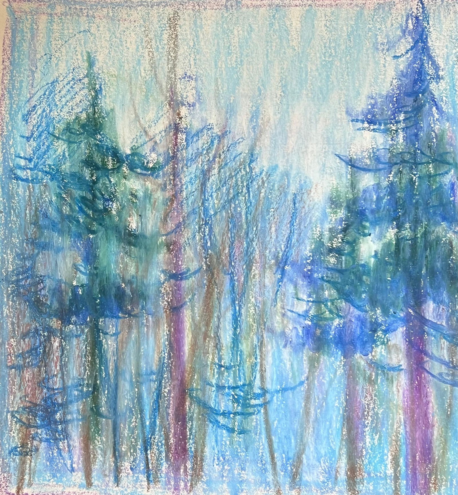 Akos Biro; 20th Century French Expressionist Tall Pine Tress in Moonlight Blue Forest - 4