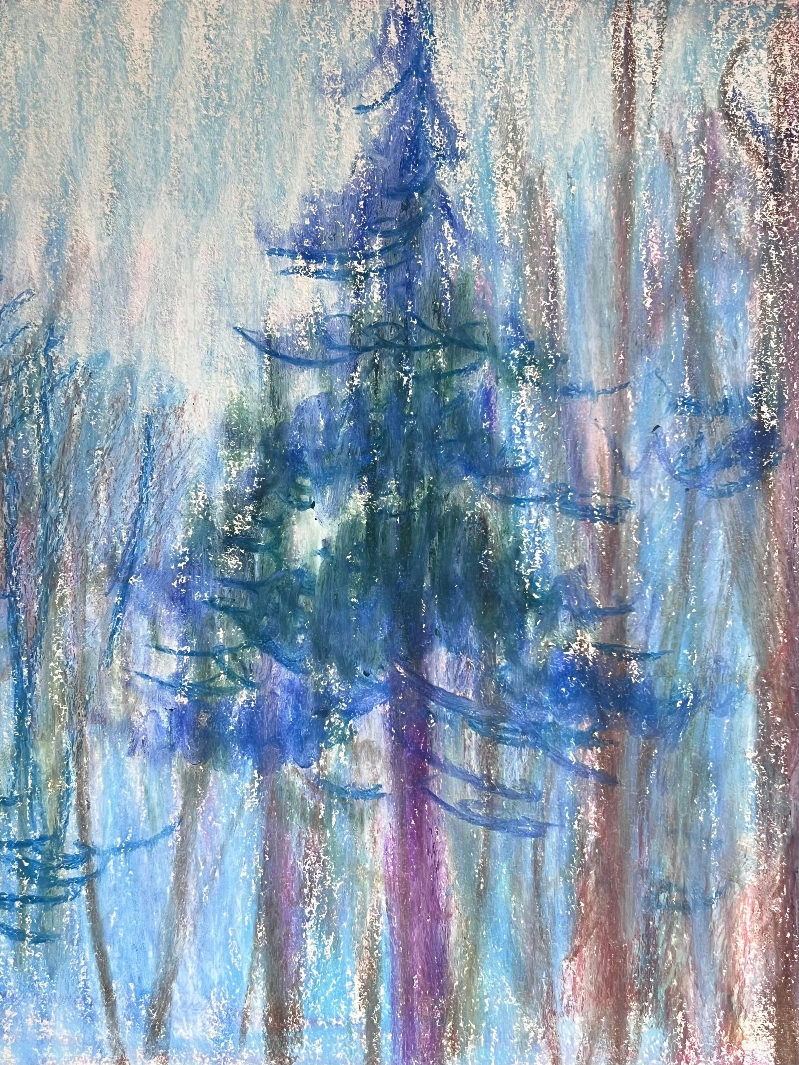 Akos Biro; 20th Century French Expressionist Tall Pine Tress in Moonlight Blue Forest - 6