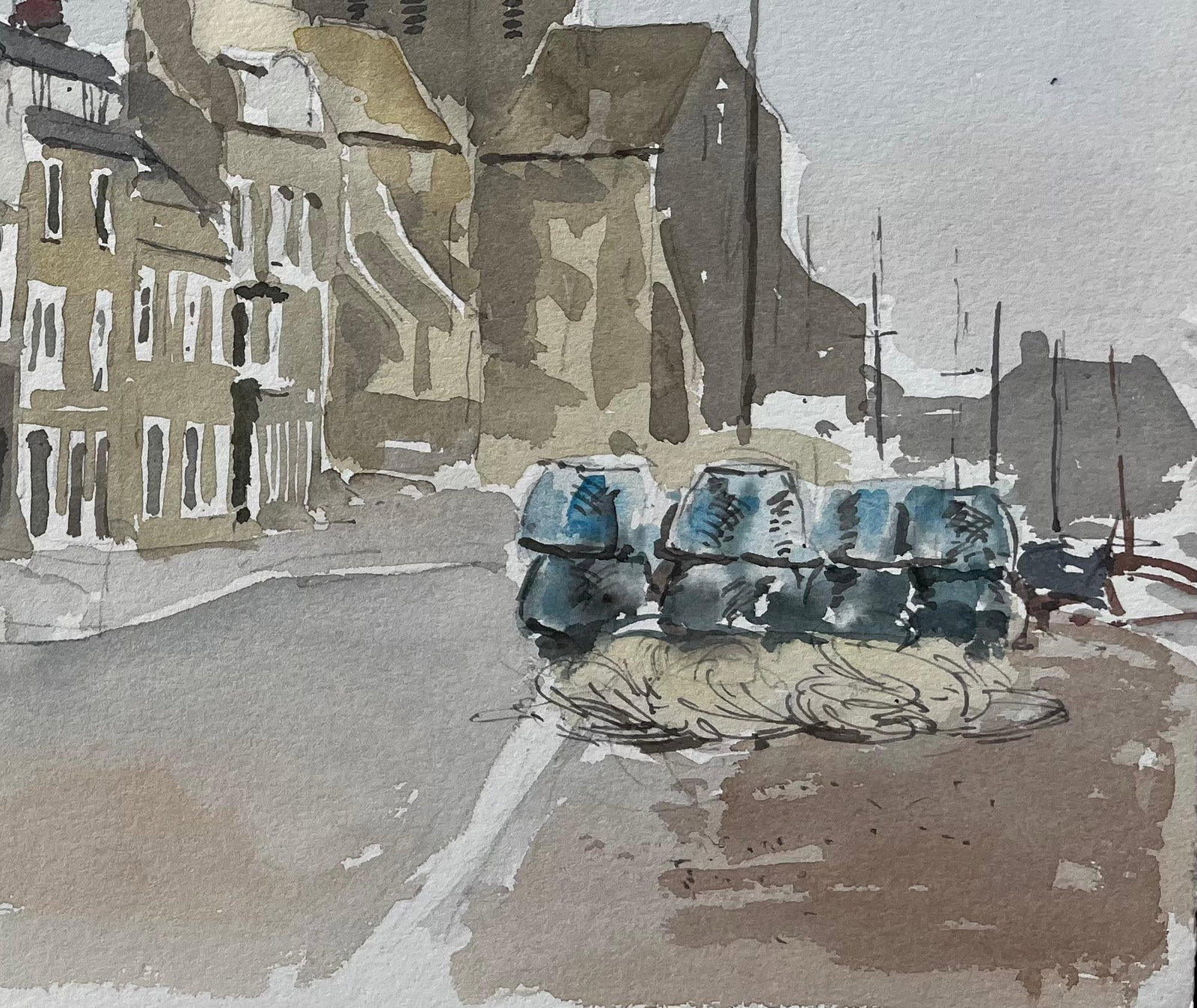 Anthony Herbert; Barfleur Normandy Harbour Scene With Fishing Nets 1988 Watercolour, 1988 - 8