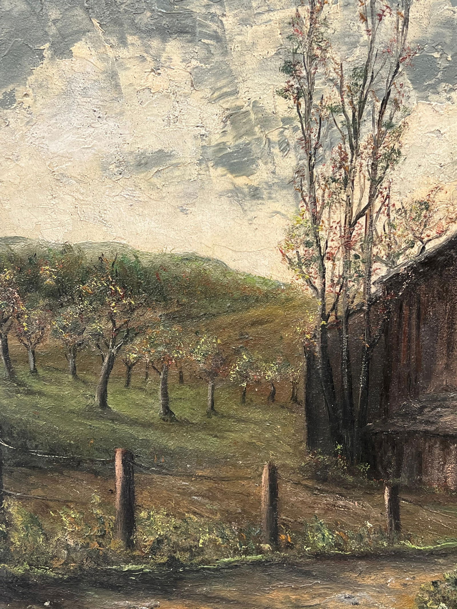 Jean Fourie; Brown Wooden Chalet Hut In Olive Grove Field Landscape Oil Painting - 8