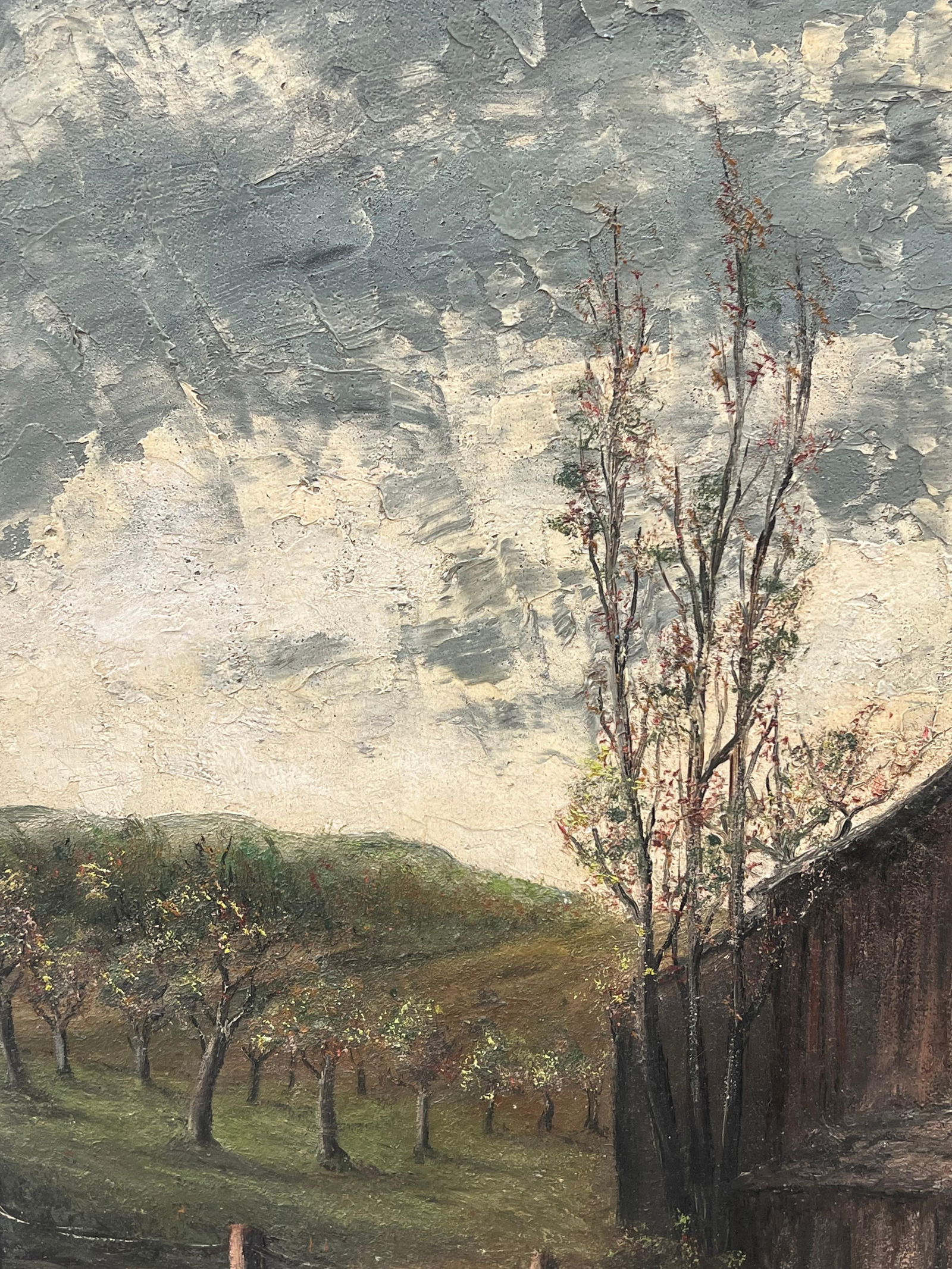 Jean Fourie; Brown Wooden Chalet Hut In Olive Grove Field Landscape Oil Painting - 9