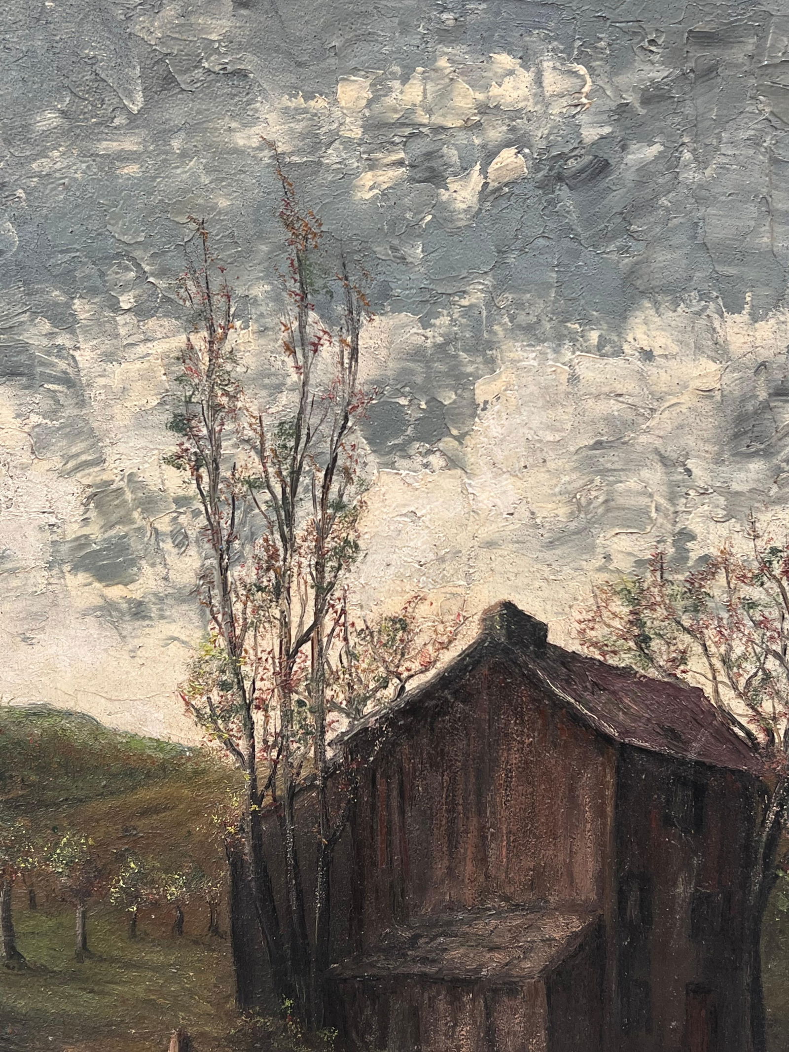 Jean Fourie; Brown Wooden Chalet Hut In Olive Grove Field Landscape Oil Painting - 10