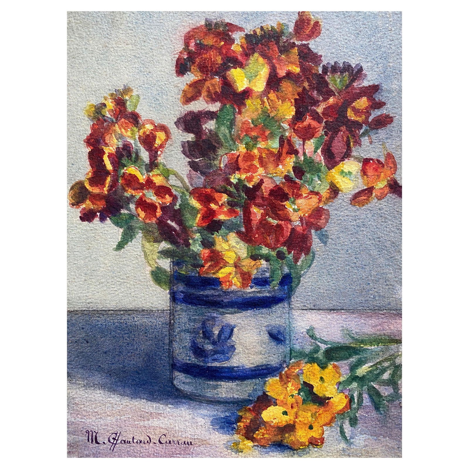 Early 1900's French Impressionist Signed Flower Watercolour by Marie Carreau, circa 1900s - 13