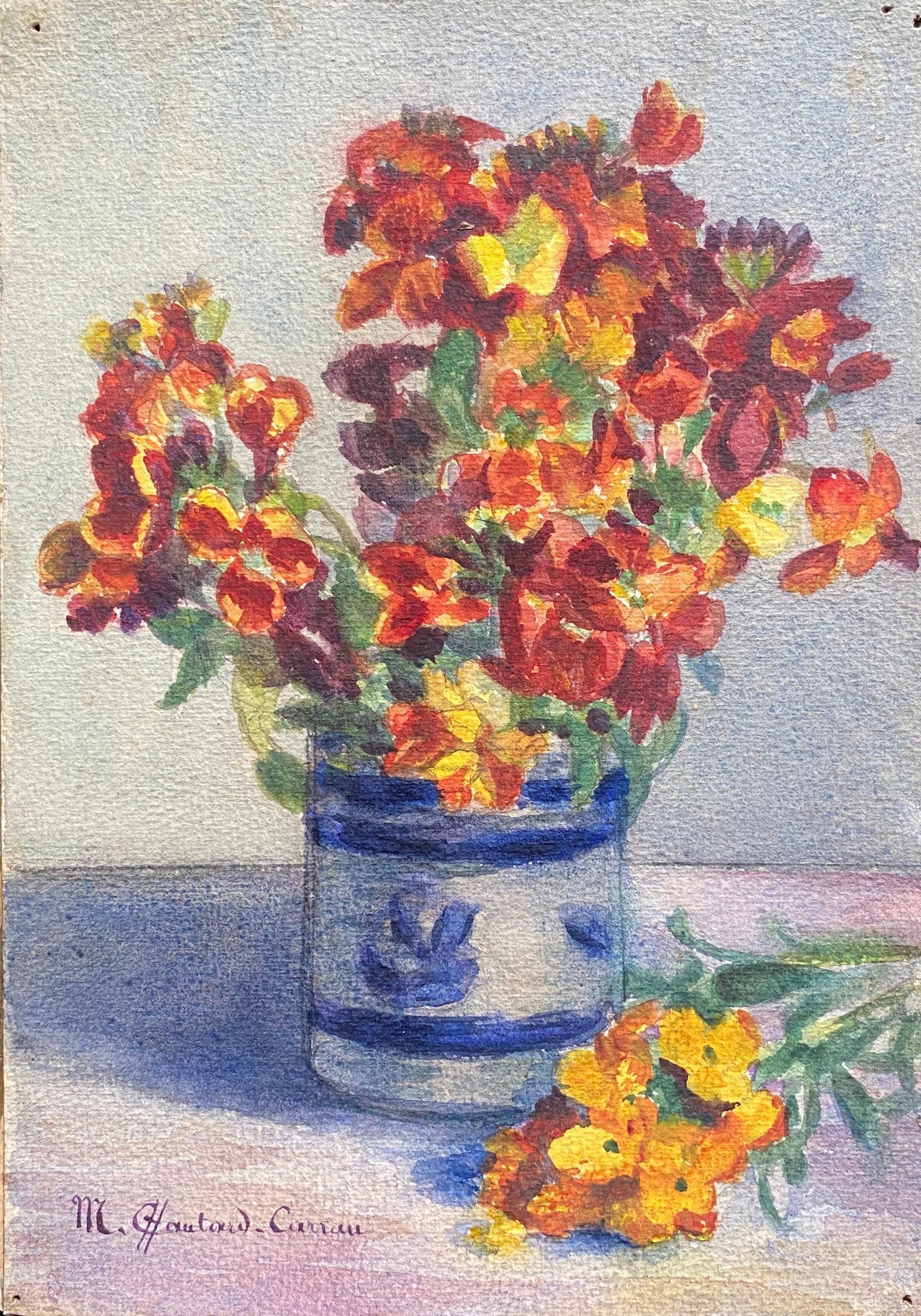 Early 1900's French Impressionist Signed Flower Watercolour by Marie Carreau, circa 1900s - 14