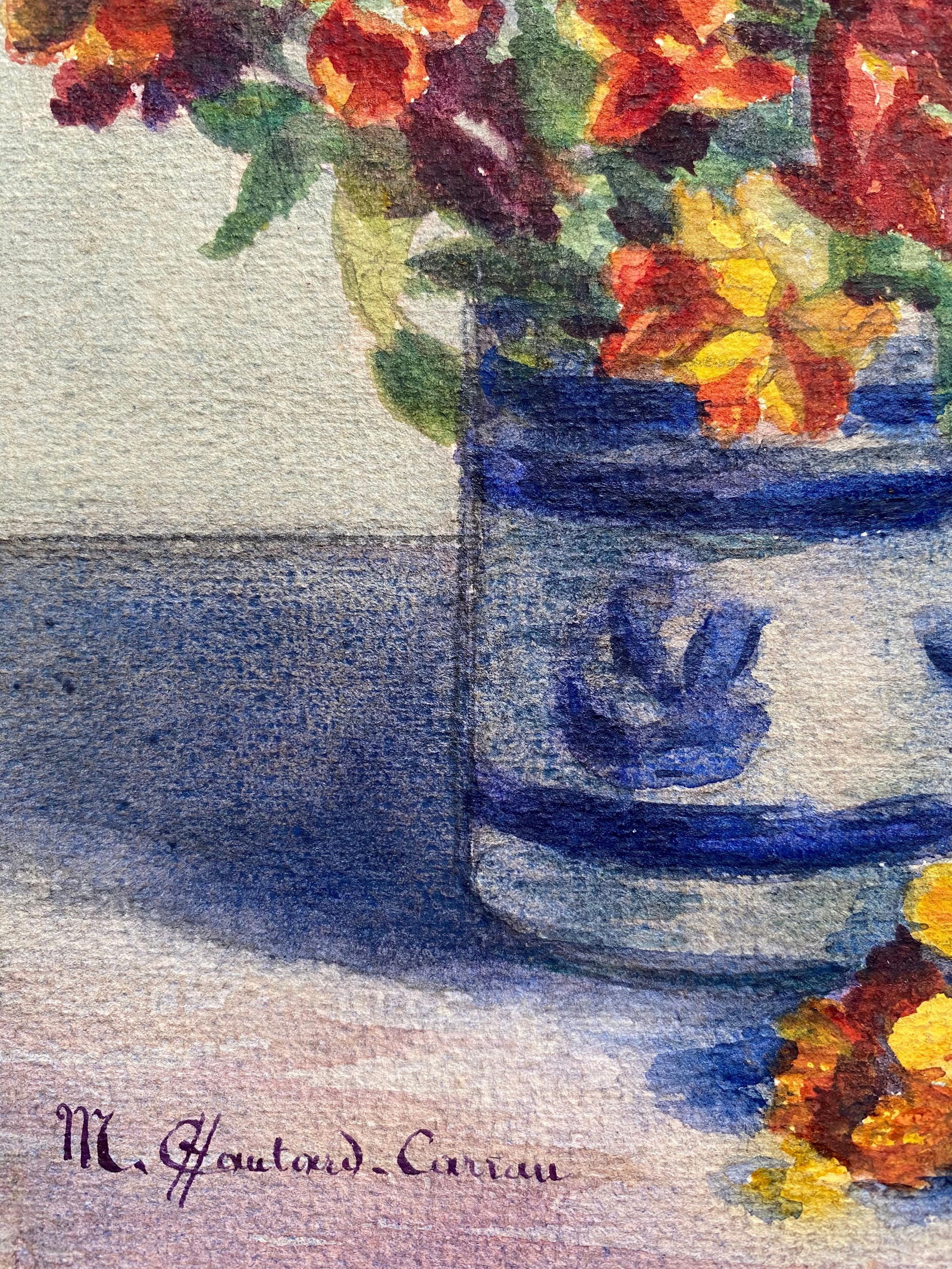 Early 1900's French Impressionist Signed Flower Watercolour by Marie Carreau, circa 1900s - 3