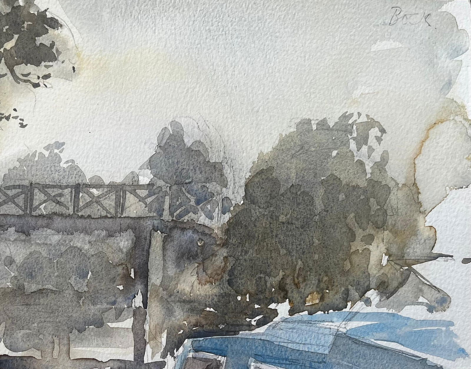 Anthony Herbert; Caldon Canal with narrowboats footbridge and trees Staffordshire scene 1997, 1997 - 9