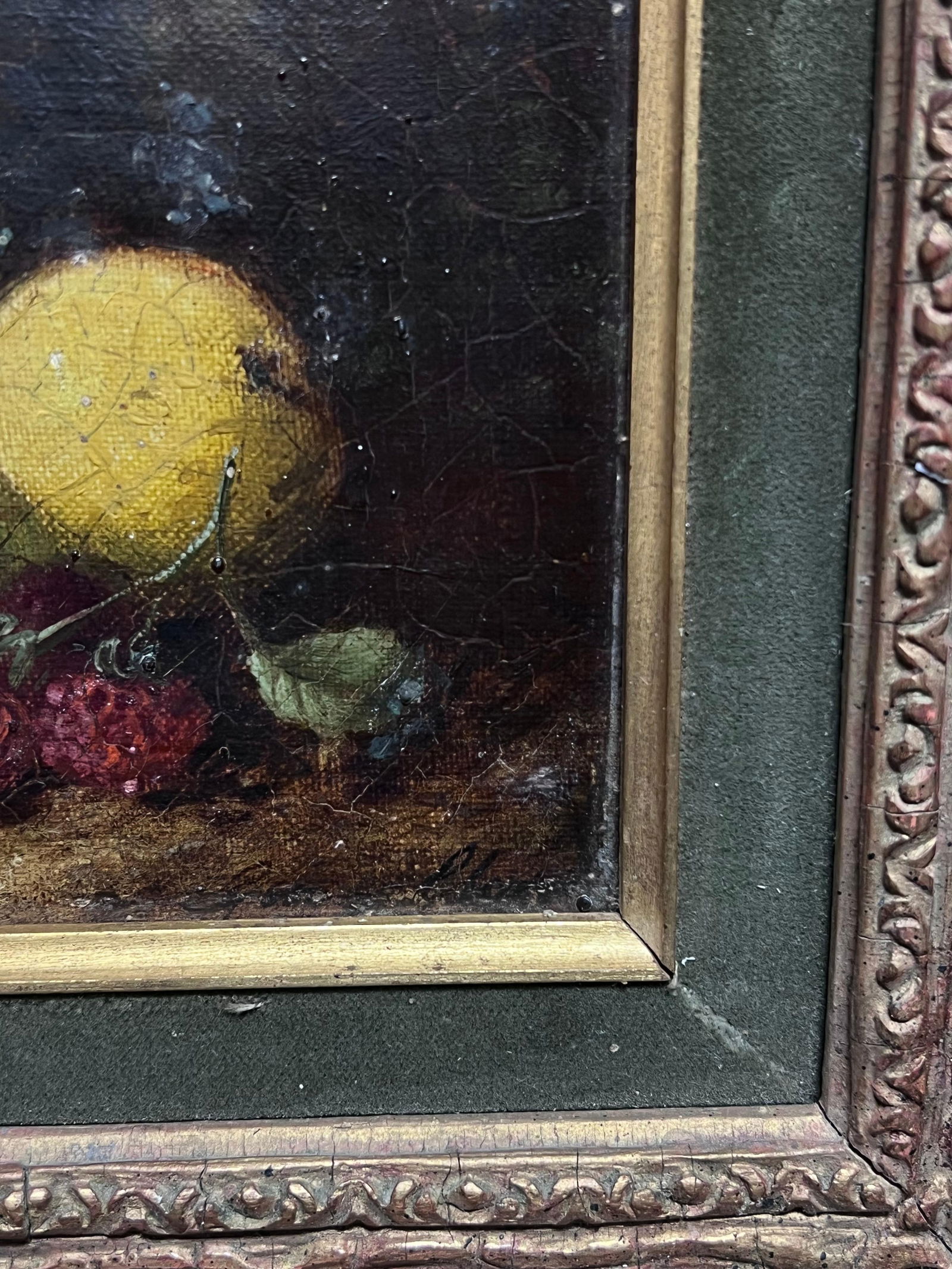 Oliver Clare; Fine Victorian English Fruit Still Life Grape, Lemons & Raspberries Oil Painting - 2