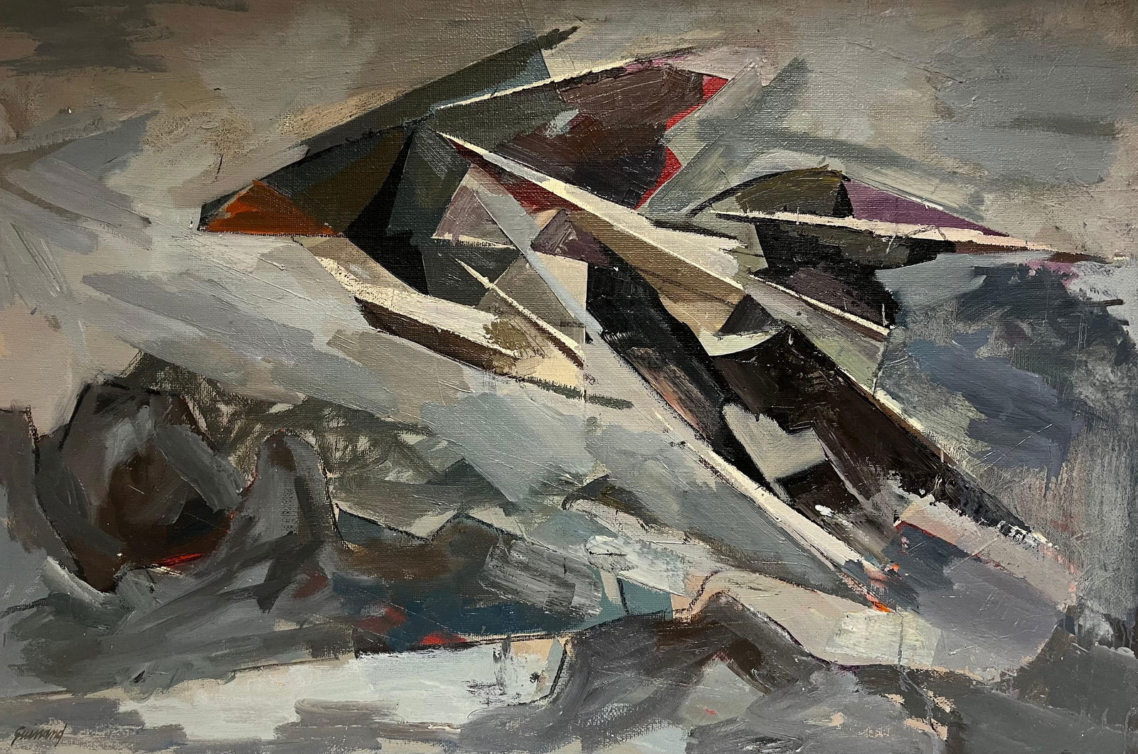 René GUINAND (1892-1983); Huge 1960's French Modernist Cubist Abstract Oil Painting Jagged - 5