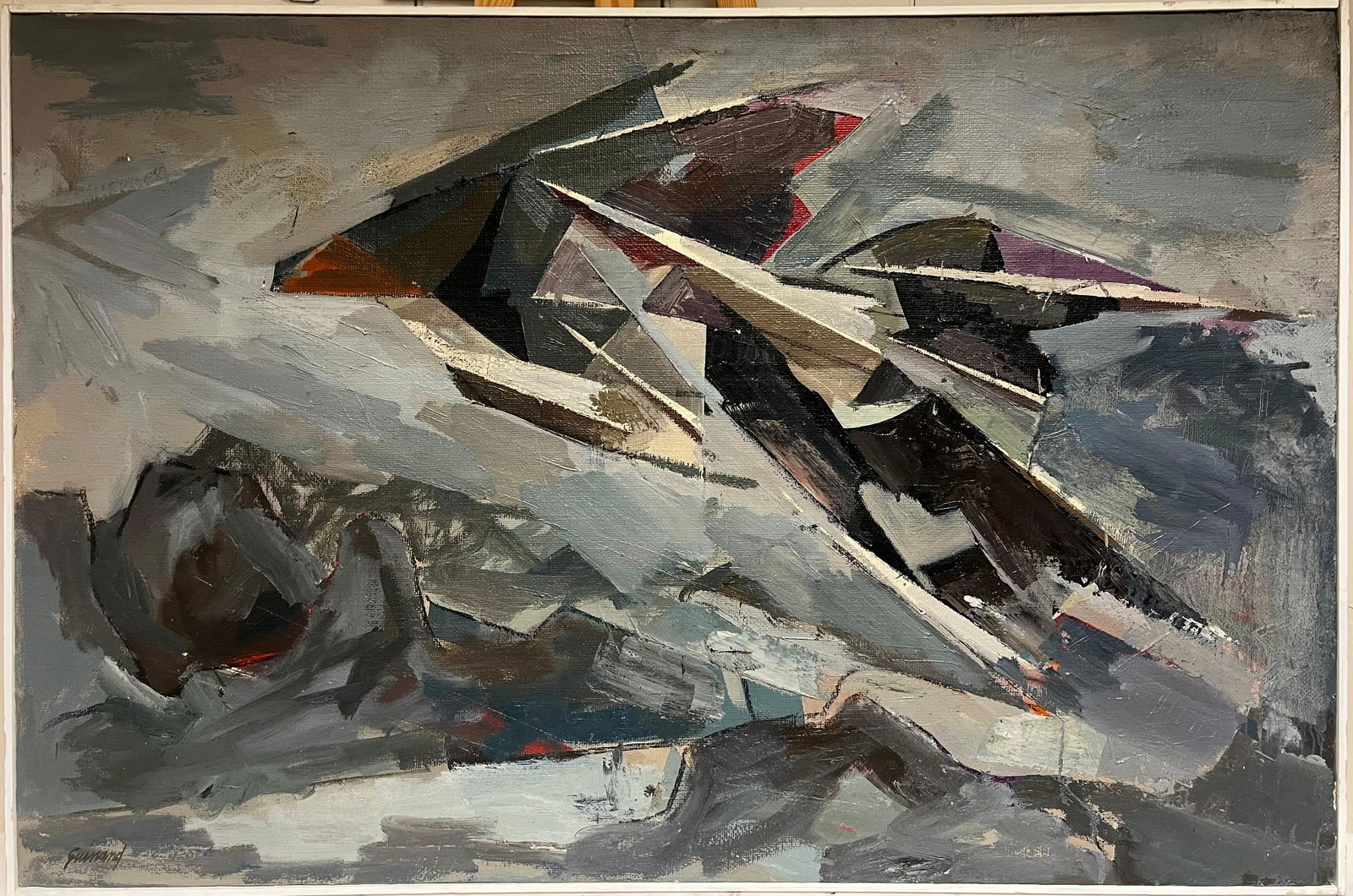 René GUINAND (1892-1983); Huge 1960's French Modernist Cubist Abstract Oil Painting Jagged - 6