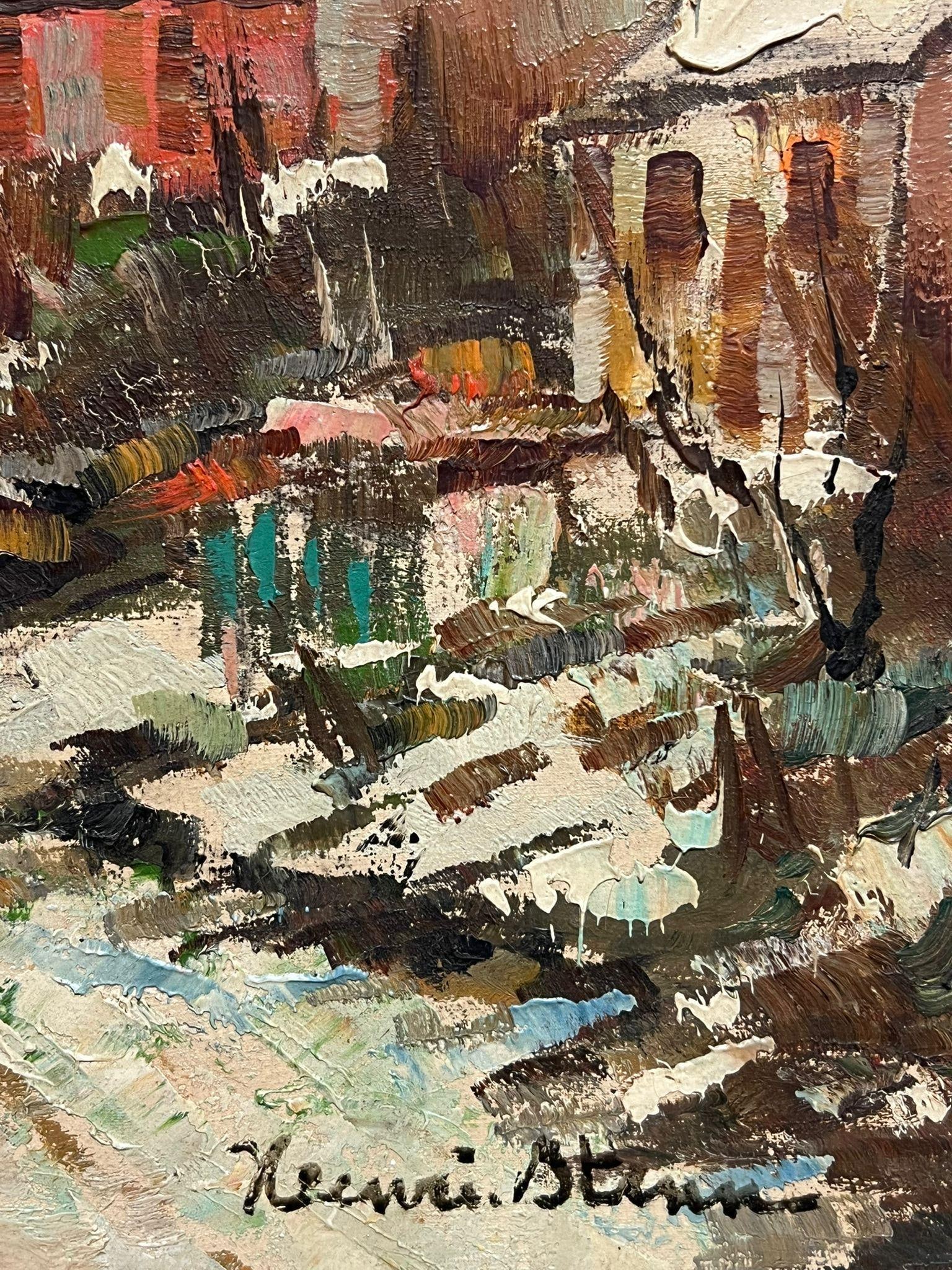 Henri Stenn; French Impressionist Signed Oil Winter Village Scene Snow-Covered Landscape - 6