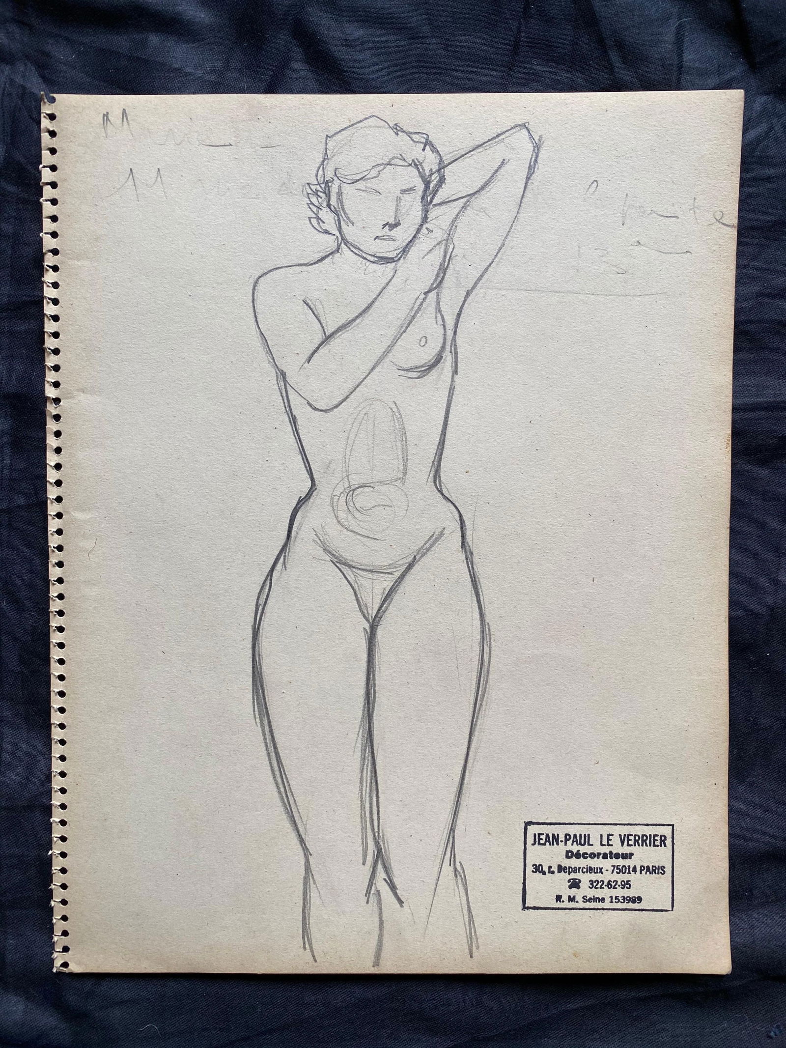 Mid 20th Century French Original Line Drawing Sketch Figure Lady - Stamped, Mid-20th Century - 3