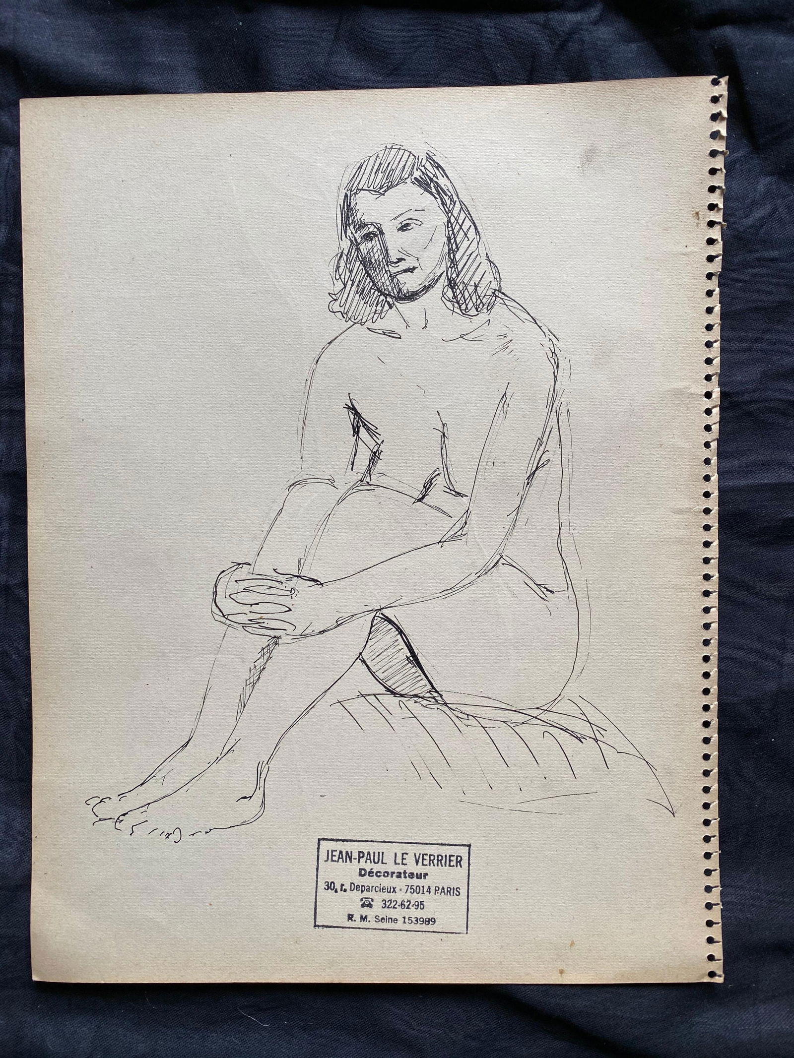 Mid 20th Century French Original Line Drawing Sketch Figure Lady - Stamped, Mid-20th Century - 4