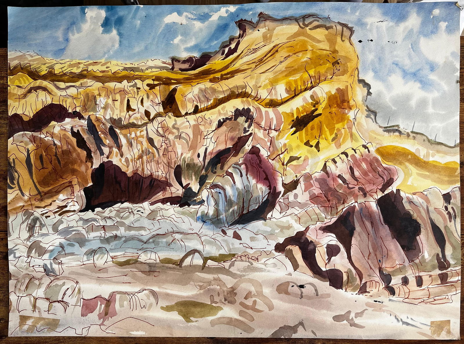 John Steane (b.1931); Sunset Over Suburban London with Tree Skyline and Yellow Fields 1996 - 11