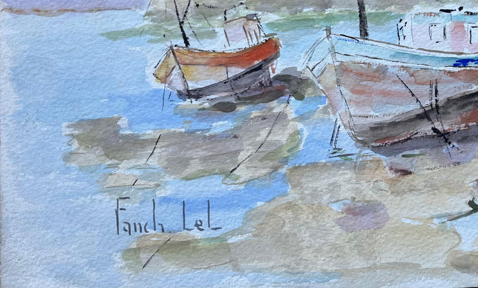 Fanch Lel; French Watercolour of Beached Fishing Boats in Brittany by Fanch Lel, 1994 - 2