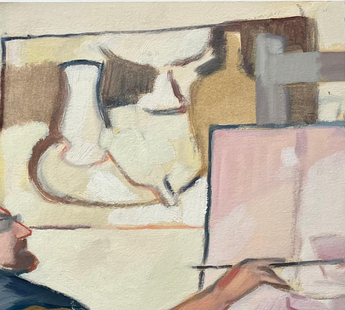 Roland Pichard; Original Oil Painting of a Candid Scene of an Artist Painting on an Easel - 2