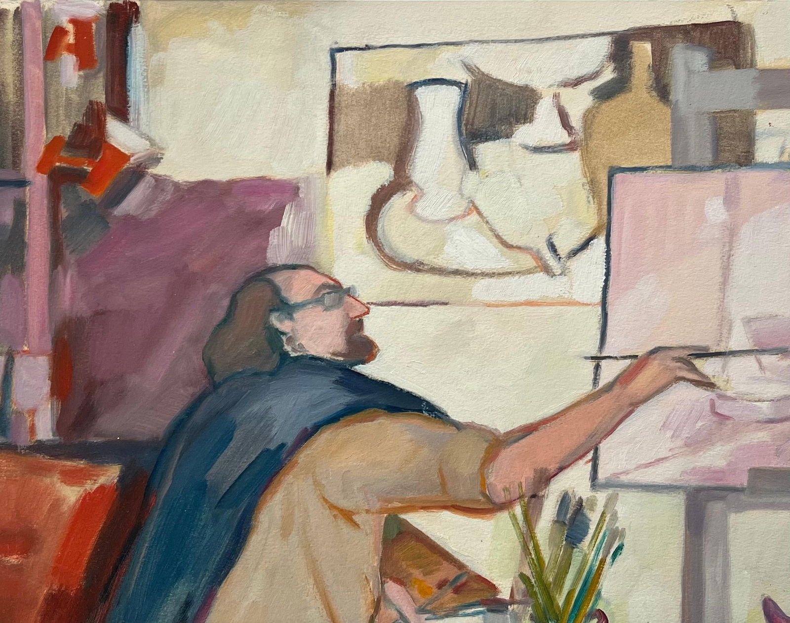 Roland Pichard; Original Oil Painting of a Candid Scene of an Artist Painting on an Easel - 4