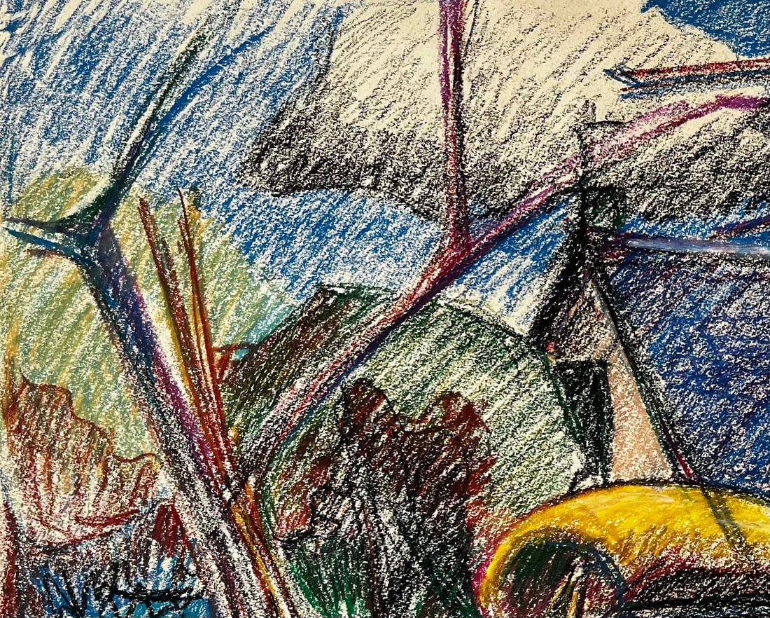 Guy Nicod; Modernist French Landscape with Cows Trees and Yellow and Blue Roofs - 8