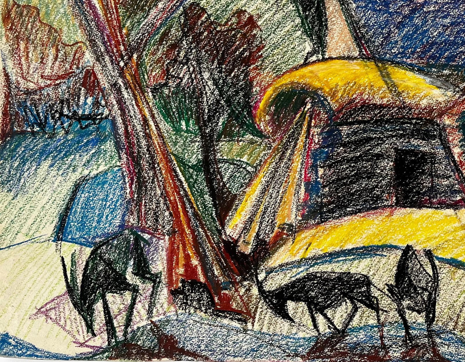 Guy Nicod; Modernist French Landscape with Cows Trees and Yellow and Blue Roofs - 9