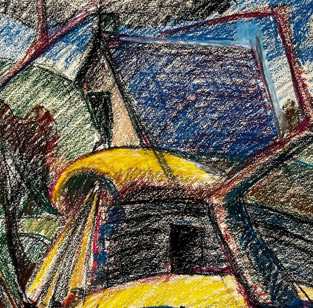 Guy Nicod; Modernist French Landscape with Cows Trees and Yellow and Blue Roofs - 10