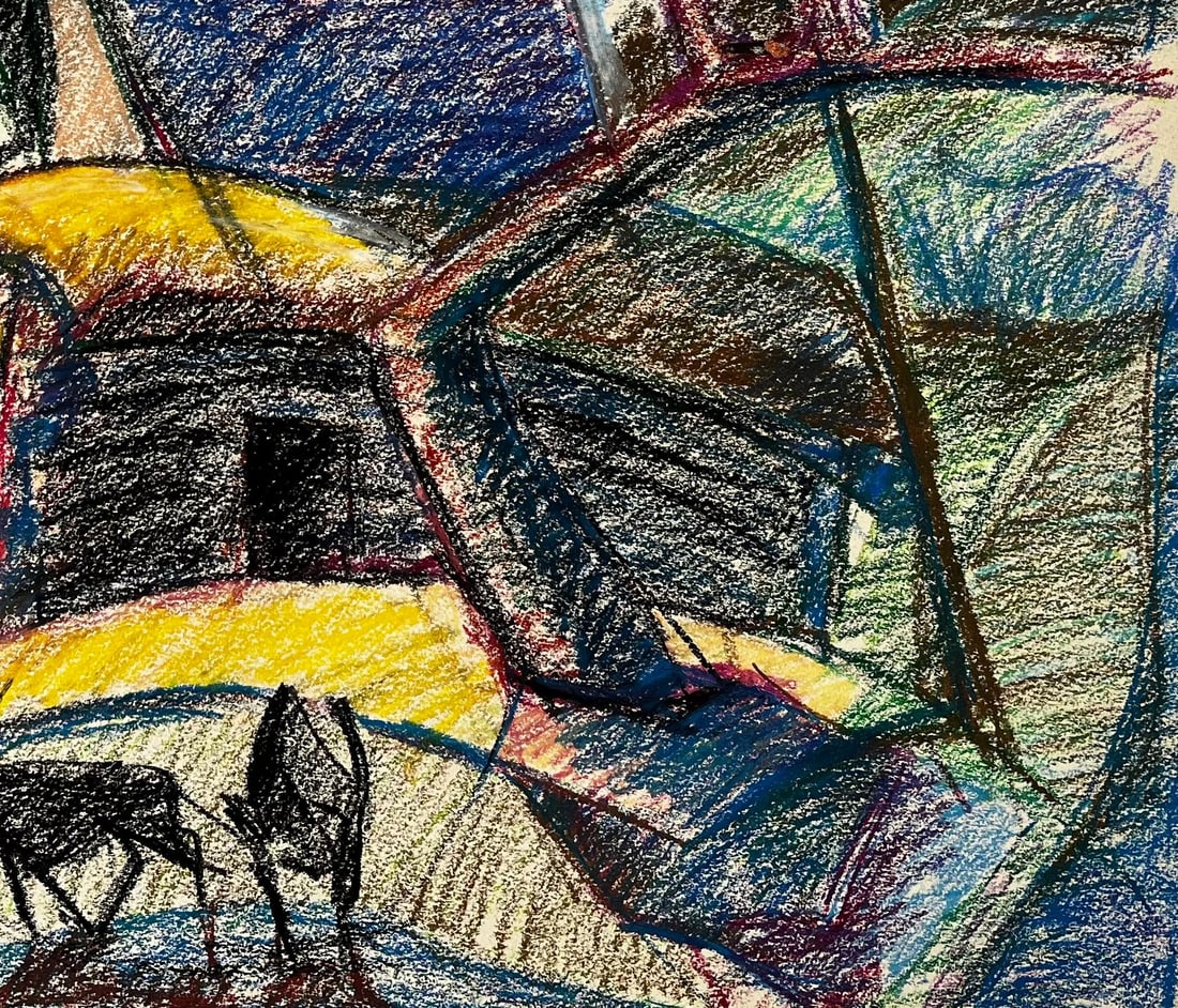 Guy Nicod; Modernist French Landscape with Cows Trees and Yellow and Blue Roofs - 6